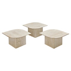 Set of Three Travertine Coffee Tables with Eye-Shaped Top