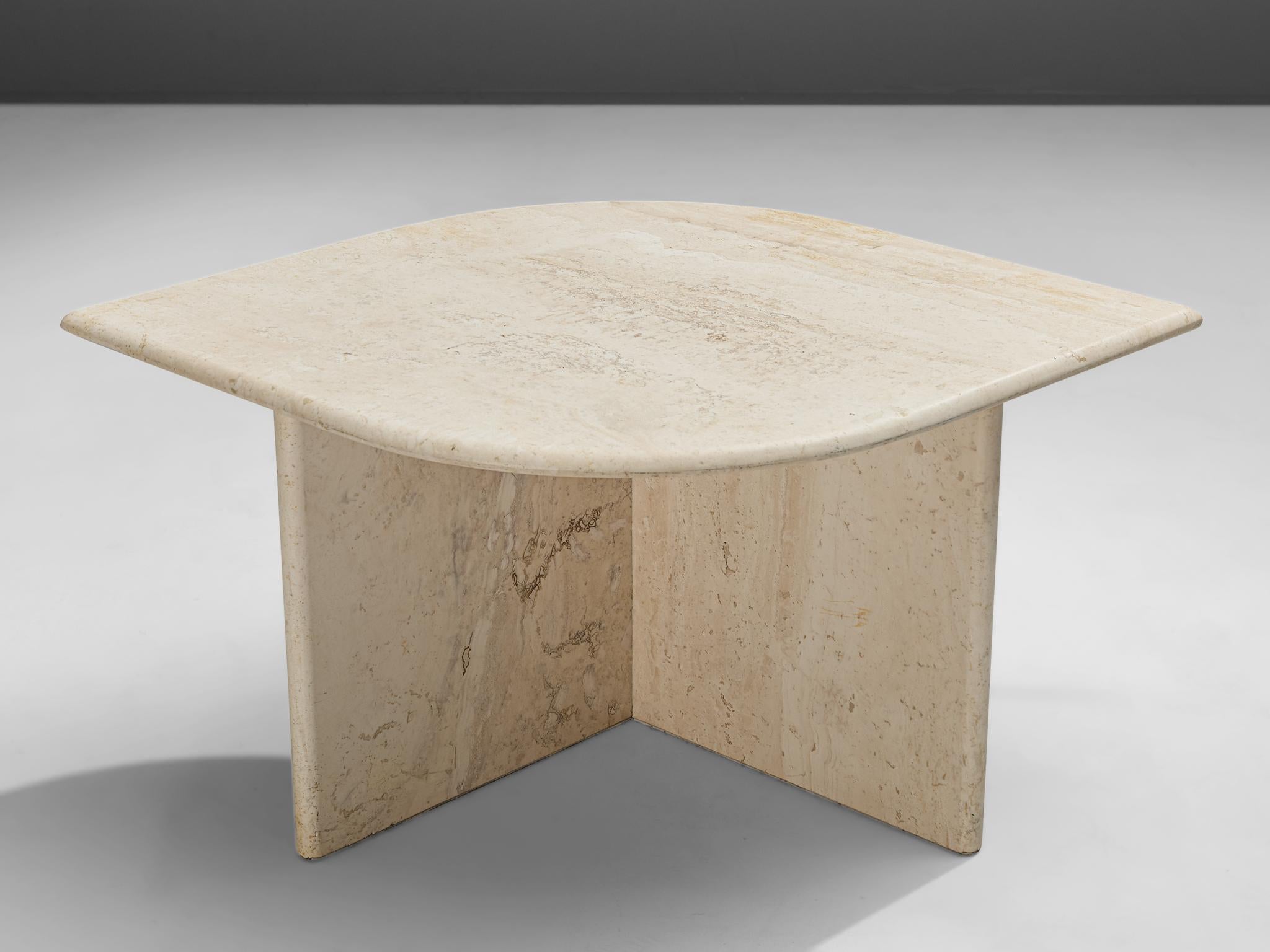 Late 20th Century Set of Three Travertine Coffee Tables with Leaf Shaped Tops