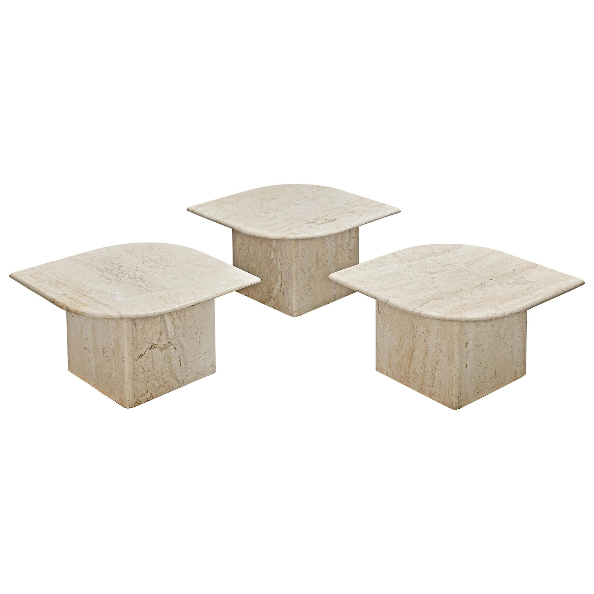 Set of Three Travertine Coffee Tables with Leaf Shaped Tops