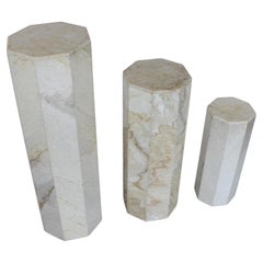 Set of Three Travertine Marble Pedestals