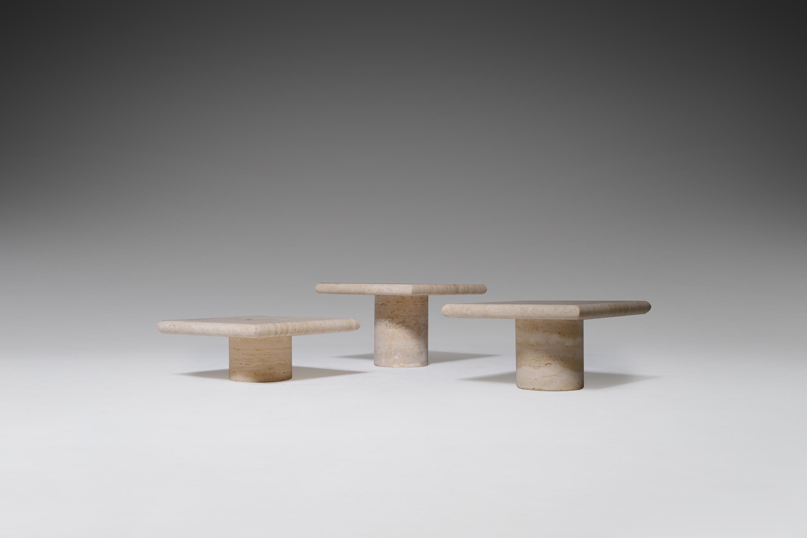 Set of Three Travertine Nesting Tables by Up & Up, Italy, 1970s 4