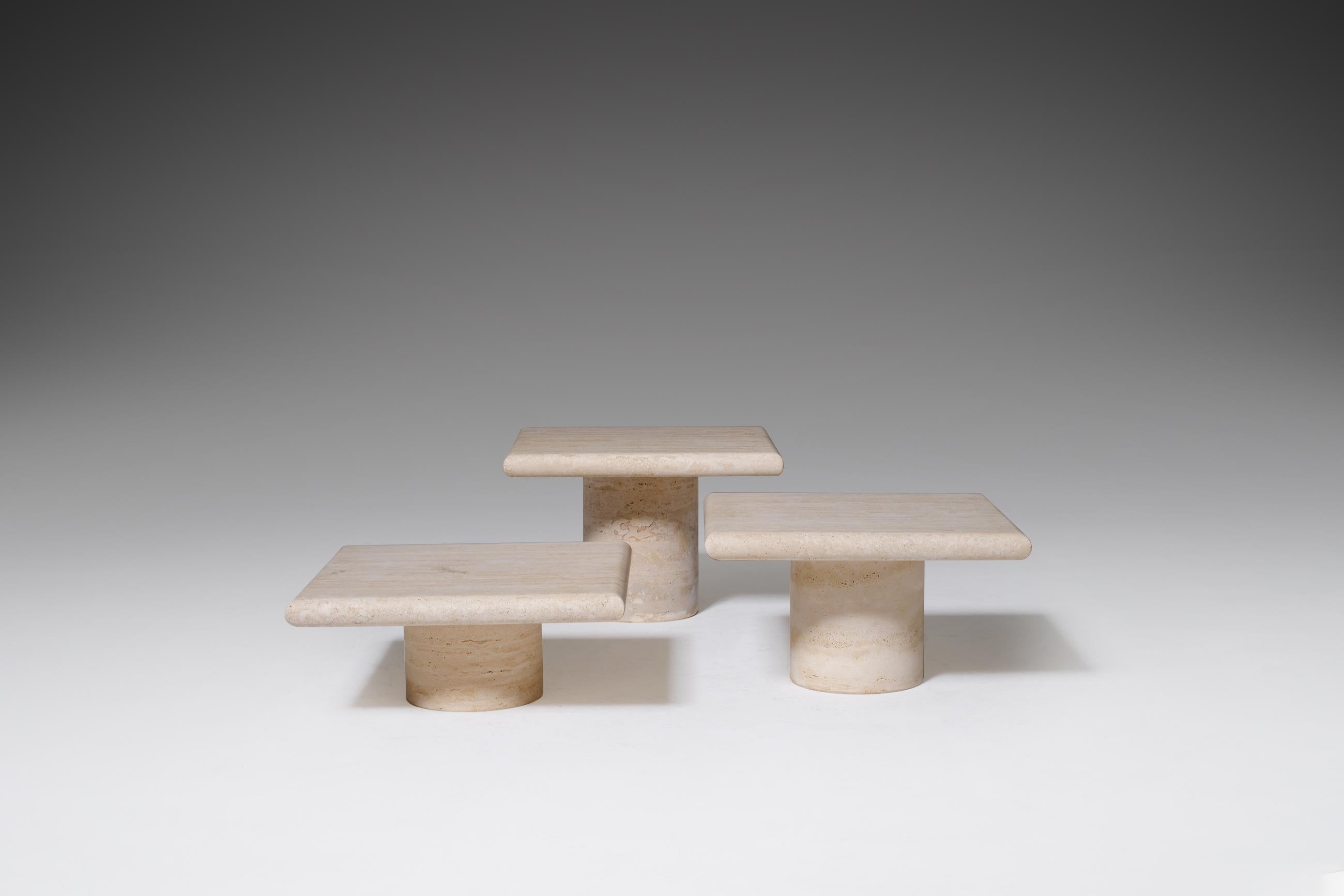 Mid-Century Modern Set of Three Travertine Nesting Tables by Up & Up, Italy, 1970s