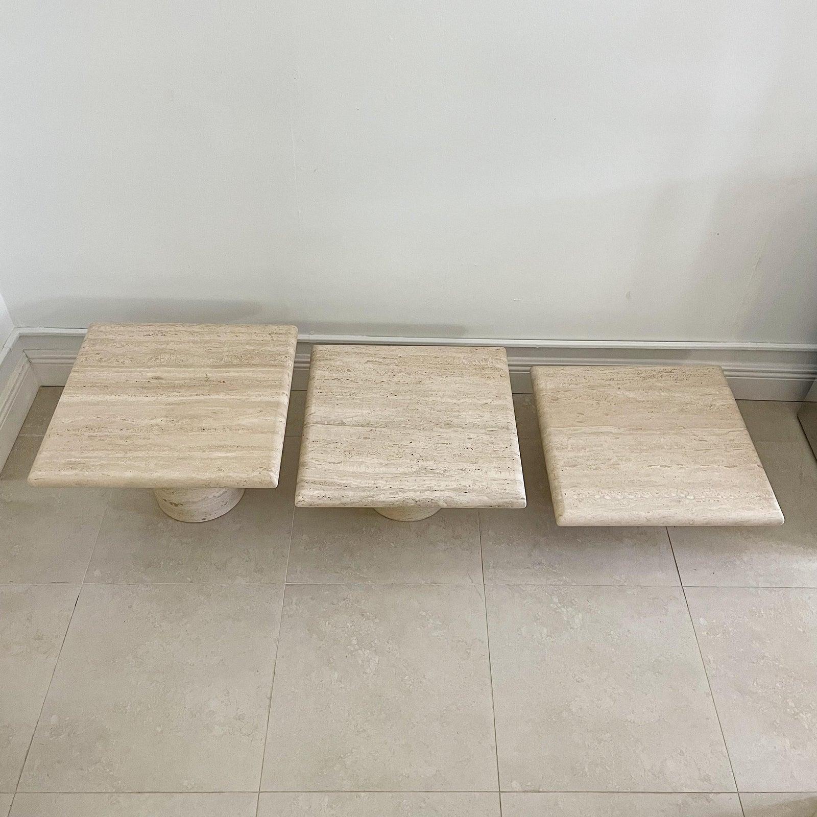 Mid-Century Modern Set of Three Travertine Nesting Tables by Up & Up Italy, 1970's