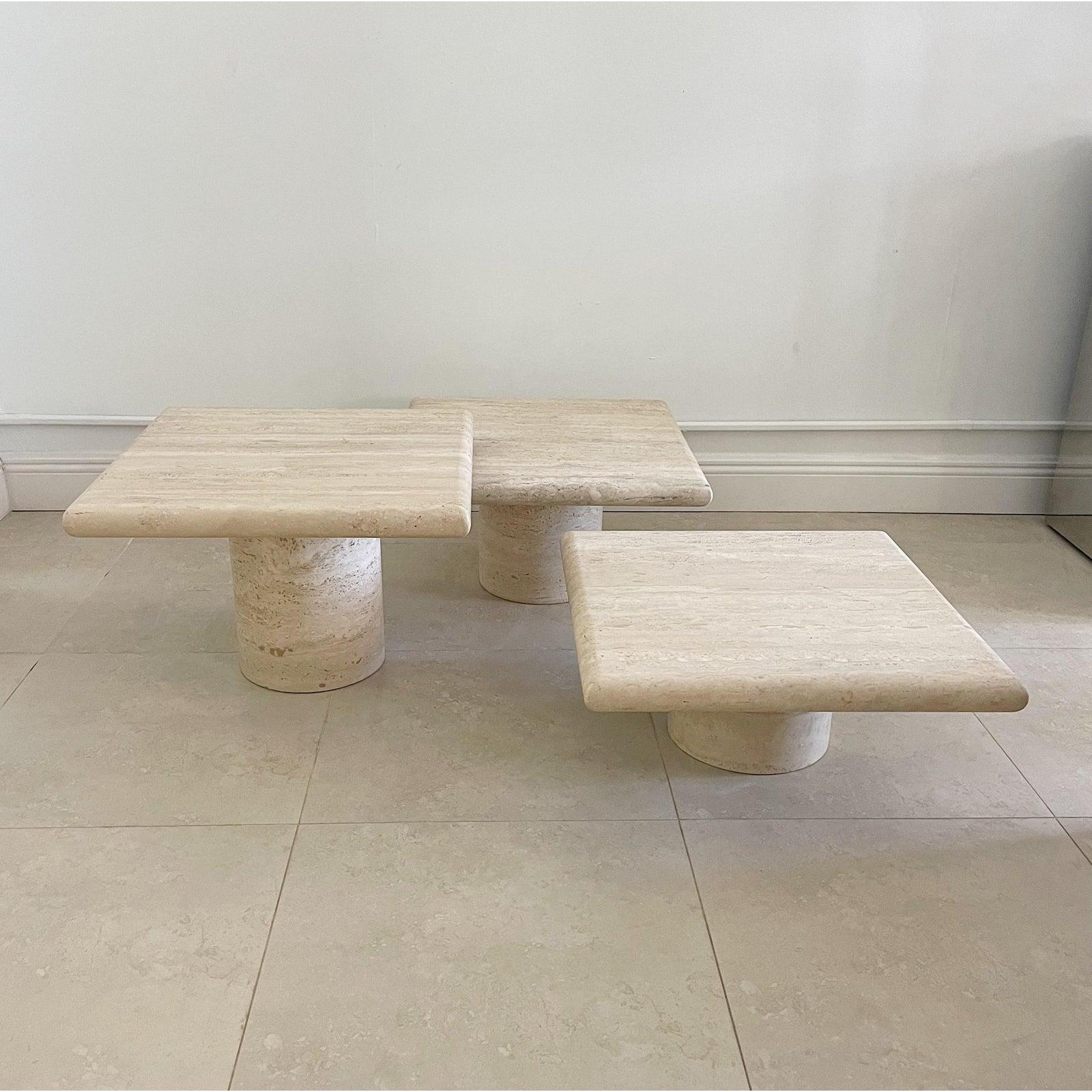 Hand-Crafted Set of Three Travertine Nesting Tables by Up & Up Italy, 1970's