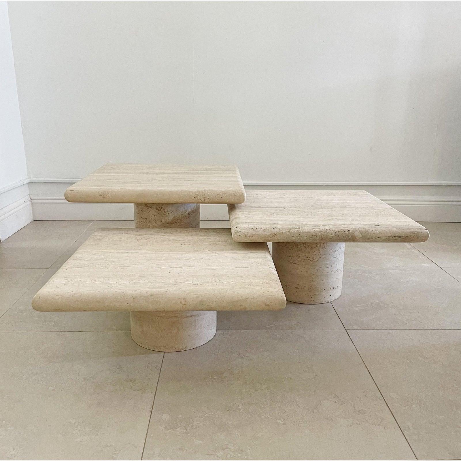 Set of Three Travertine Nesting Tables by Up & Up Italy, 1970's In Good Condition In West Palm Beach, FL