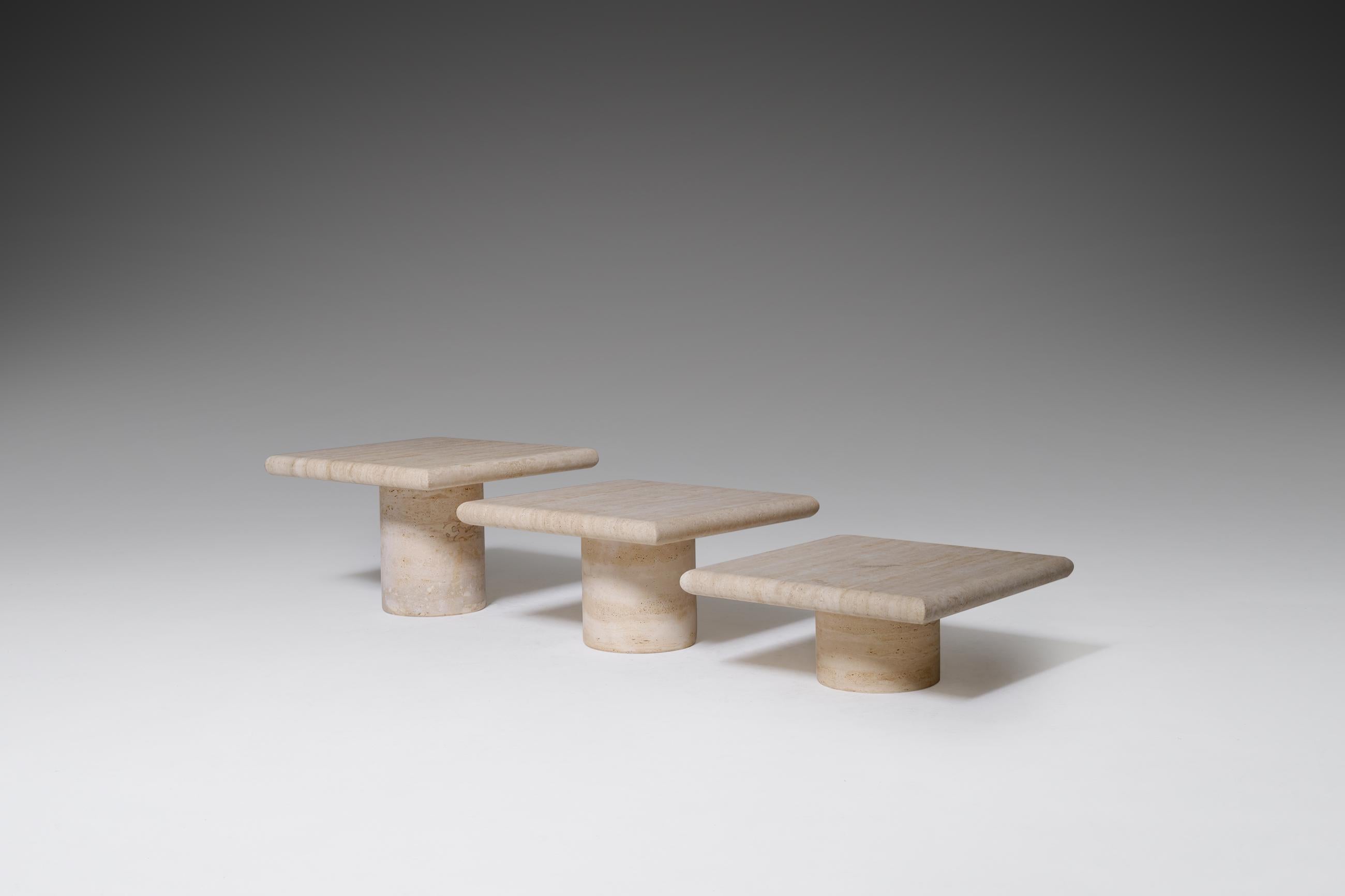 Set of Three Travertine Nesting Tables by Up & Up, Italy, 1970s 1