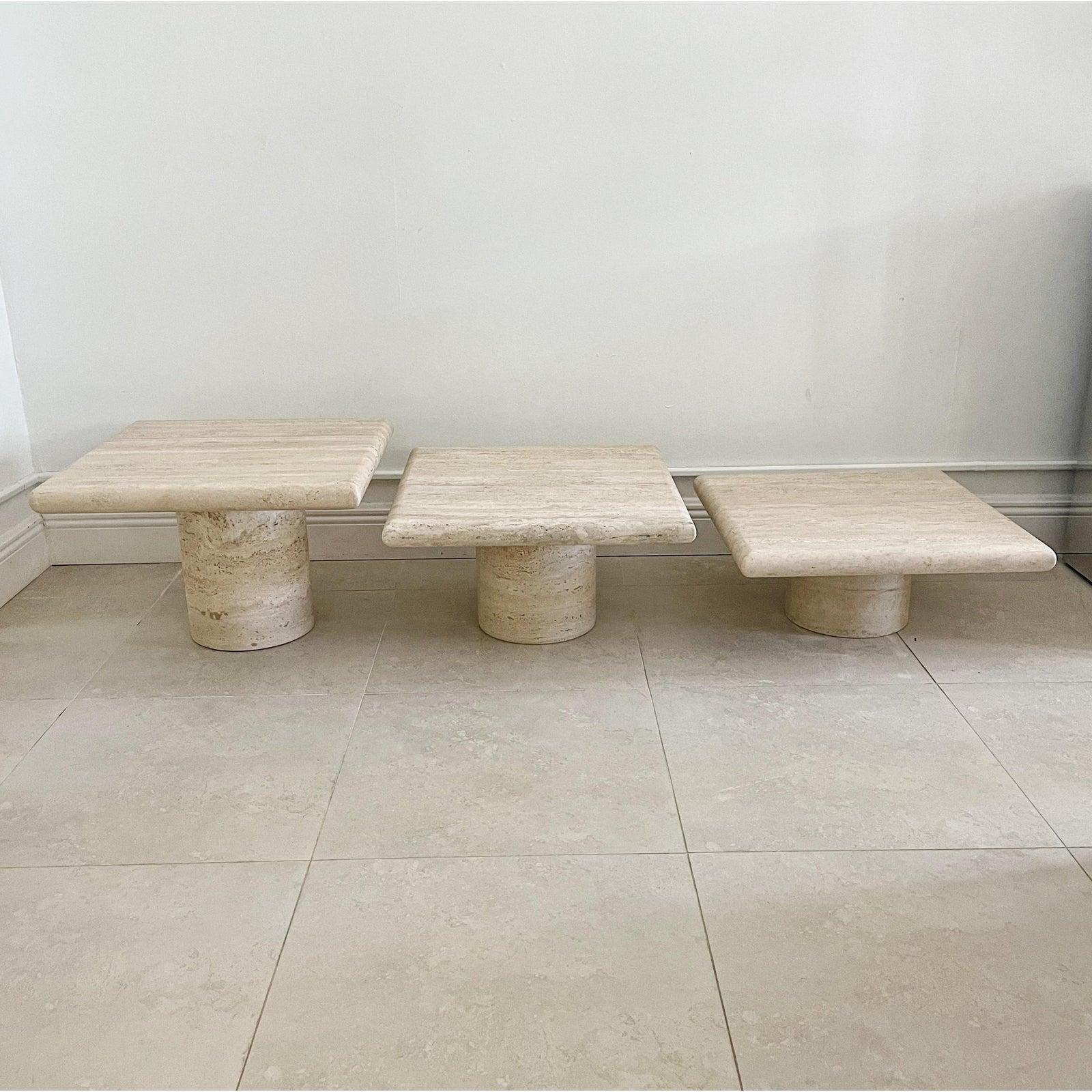 Set of Three Travertine Nesting Tables by Up & Up Italy, 1970's 2