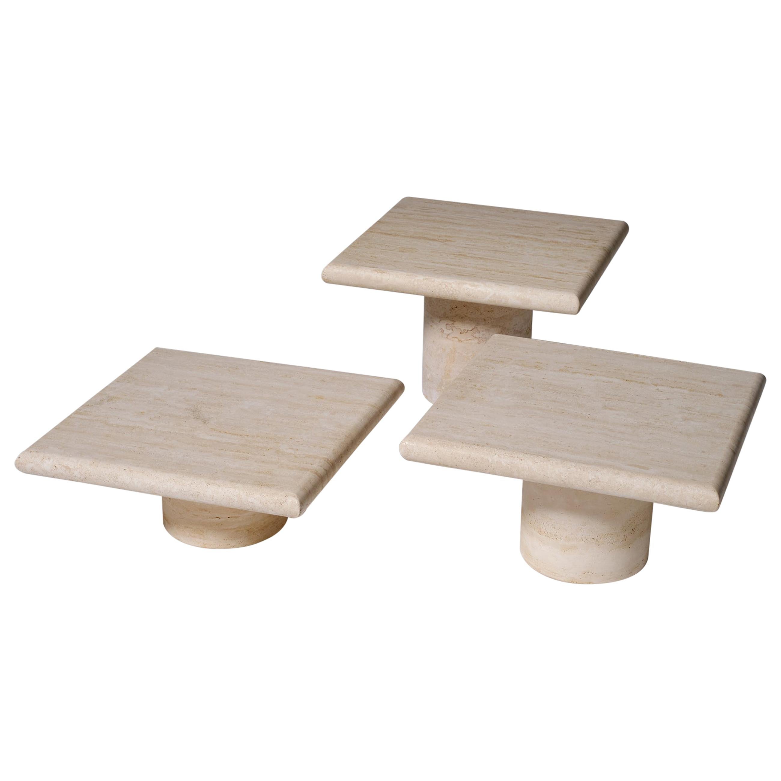 Set of Three Travertine Nesting Tables by Up & Up, Italy, 1970s