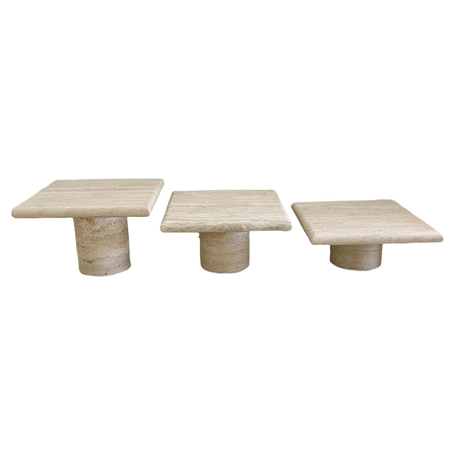 Set of Three Travertine Nesting Tables by Up & Up Italy, 1970's