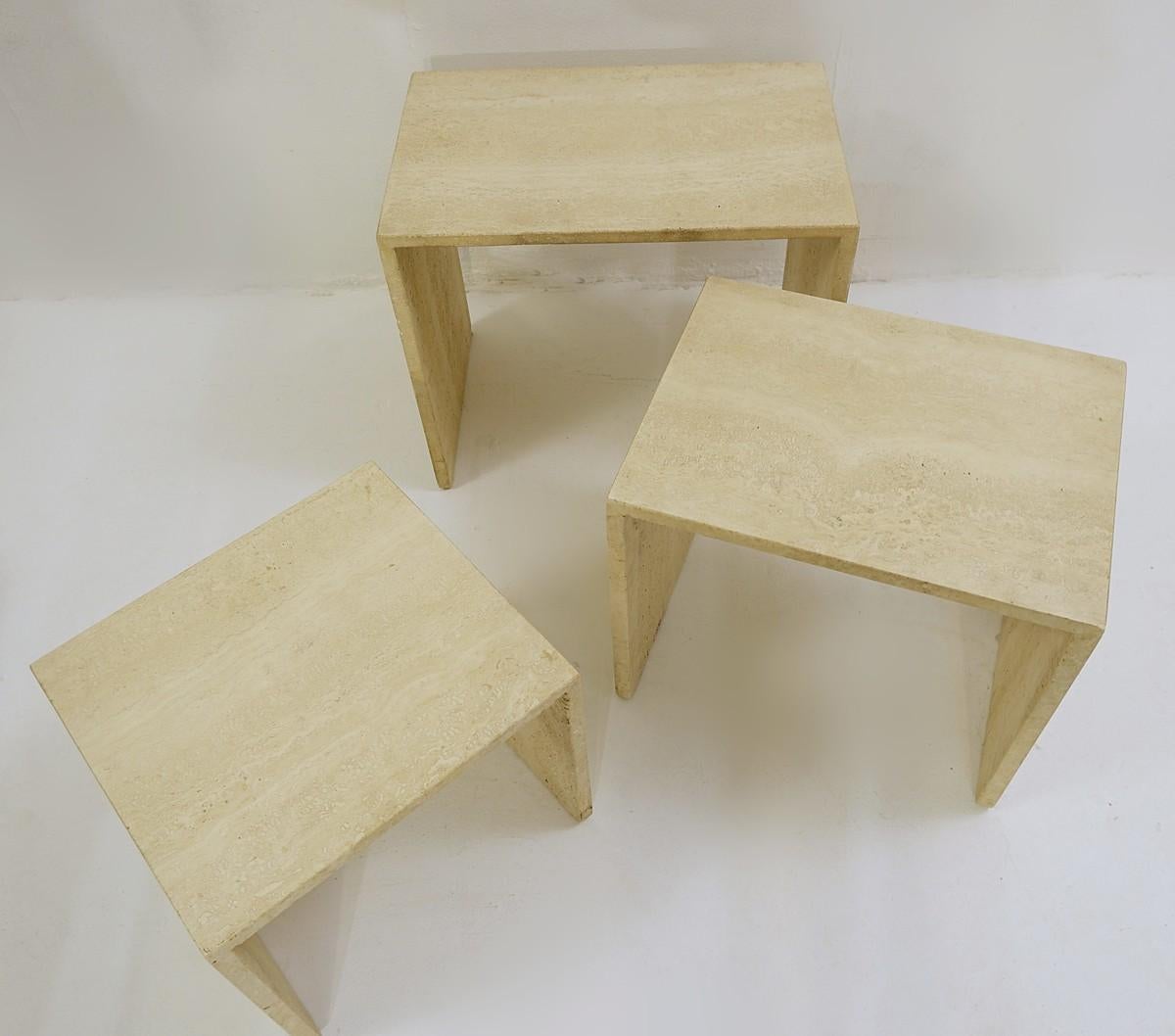Set of Three Travertine Nesting Tables 3