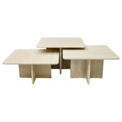 Set of Three Travertine Side or Coffee Tables, Italy, 1970s 
