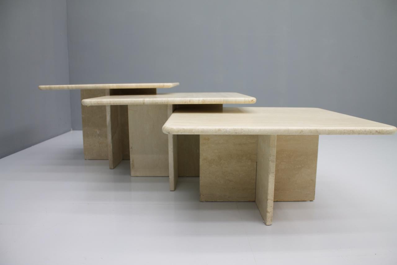 Mid-Century Modern Set of Three Travertine Side or Coffee Tables, Italy, 1970s II
