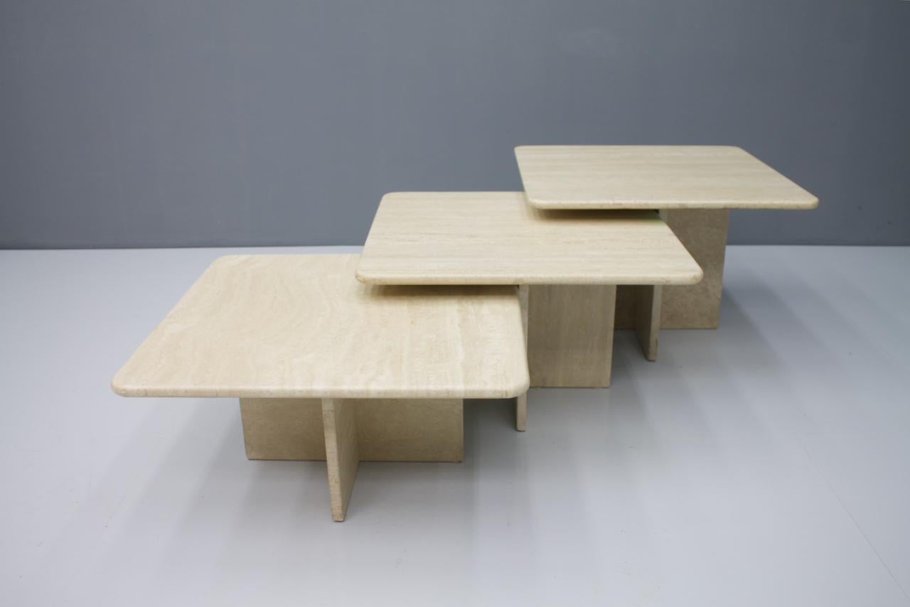 Late 20th Century Set of Three Travertine Side or Coffee Tables, Italy, 1970s II