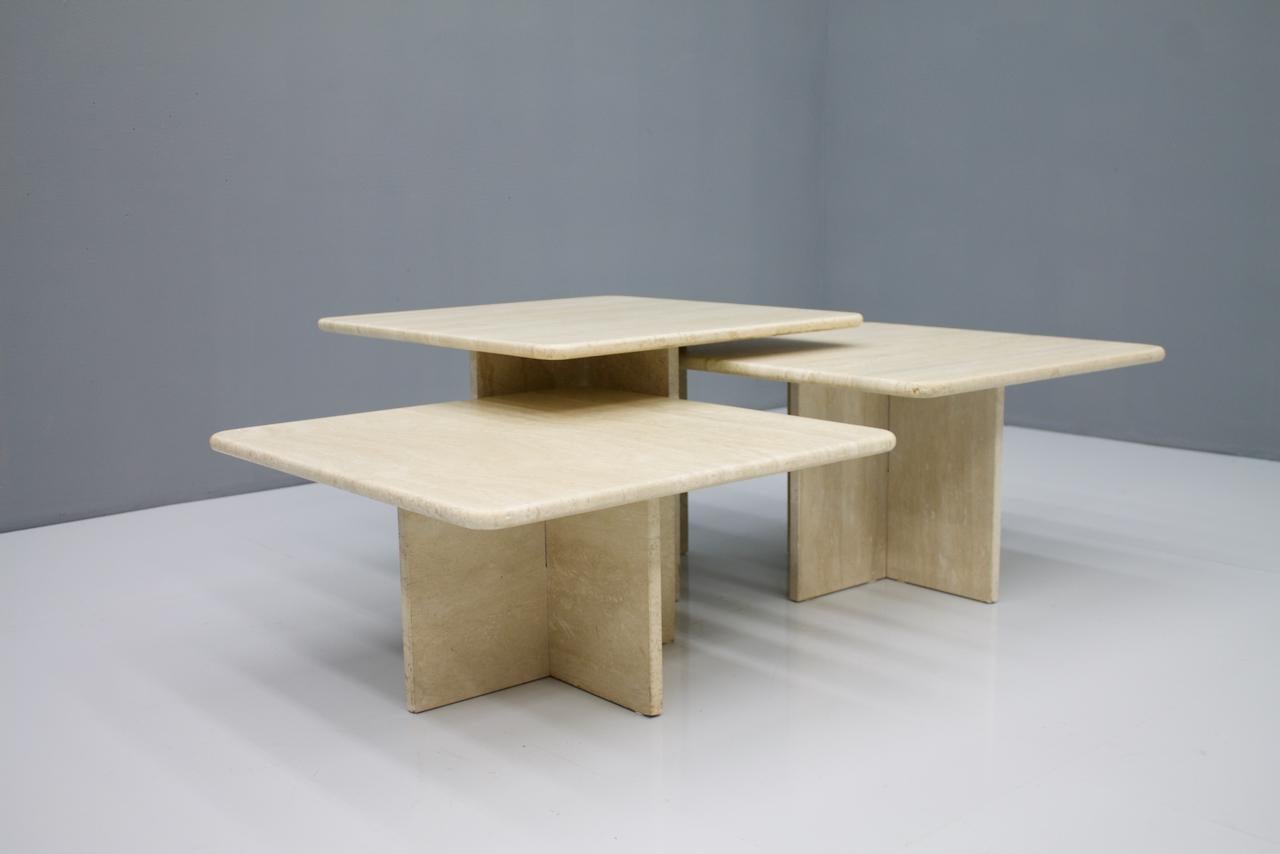 Set of Three Travertine Side or Coffee Tables, Italy, 1970s II 3