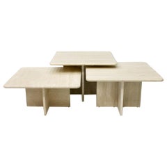 Set of Three Travertine Side or Coffee Tables, Italy, 1970s II