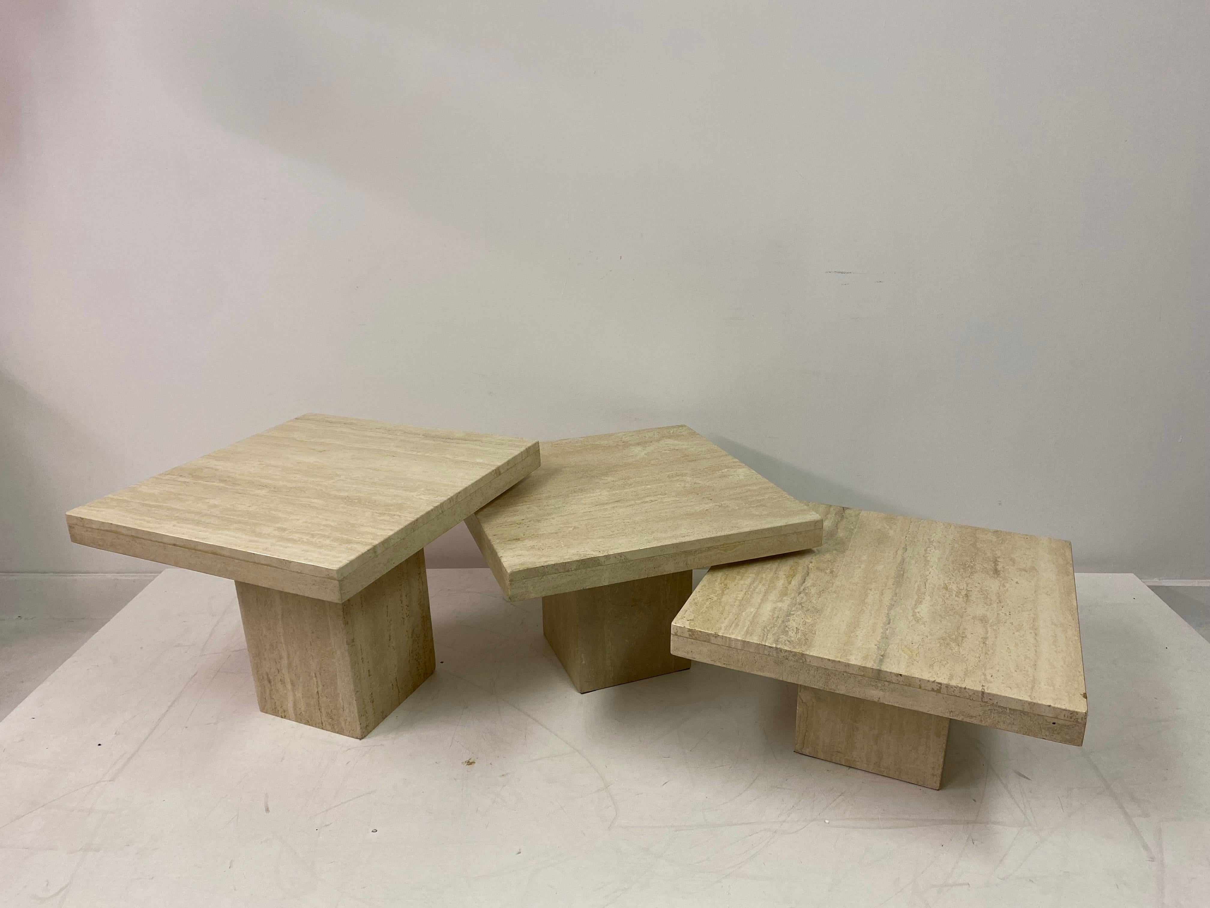 Set of Three Travertine Side Tables or Coffee Table 4