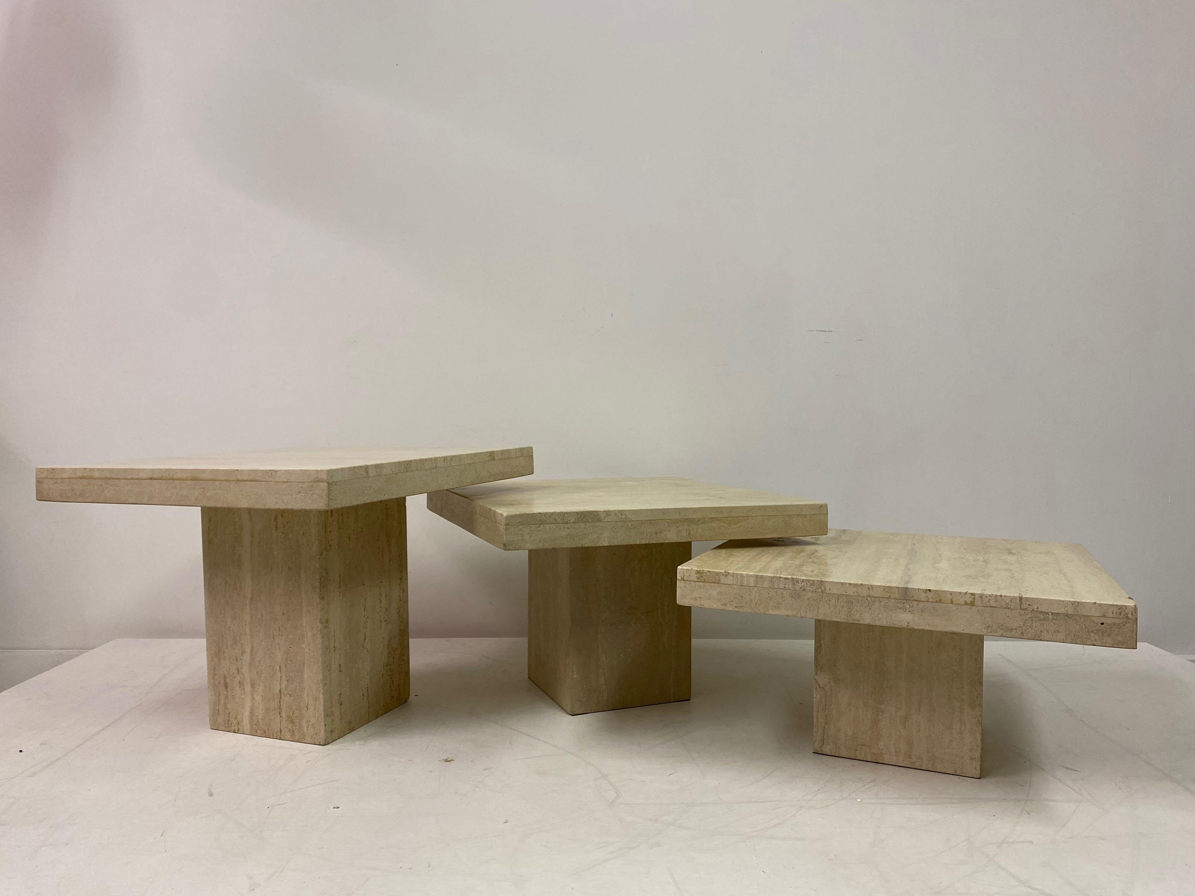 Set of Three Travertine Side Tables or Coffee Table 5