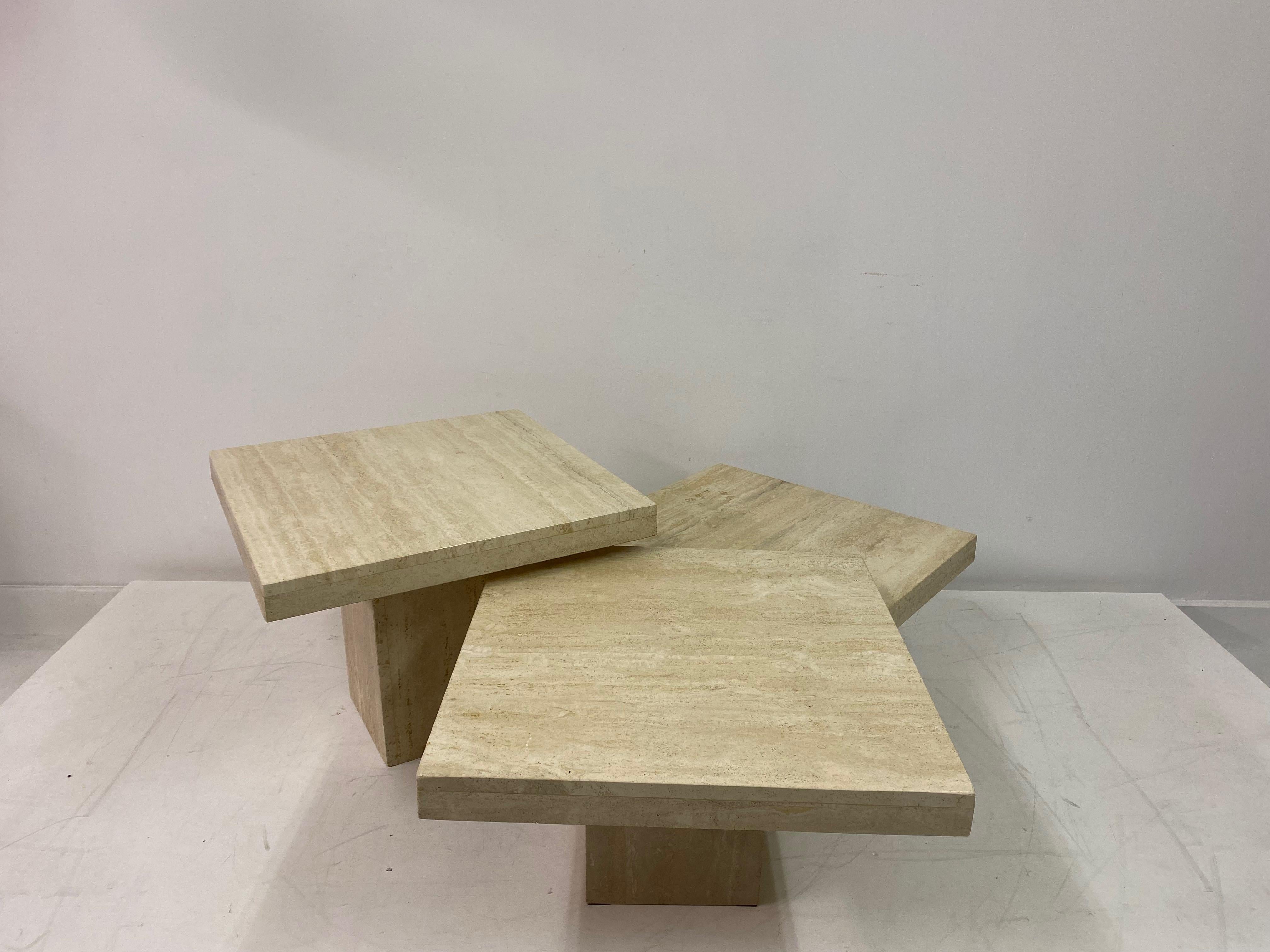 Set of Three Travertine Side Tables or Coffee Table 7