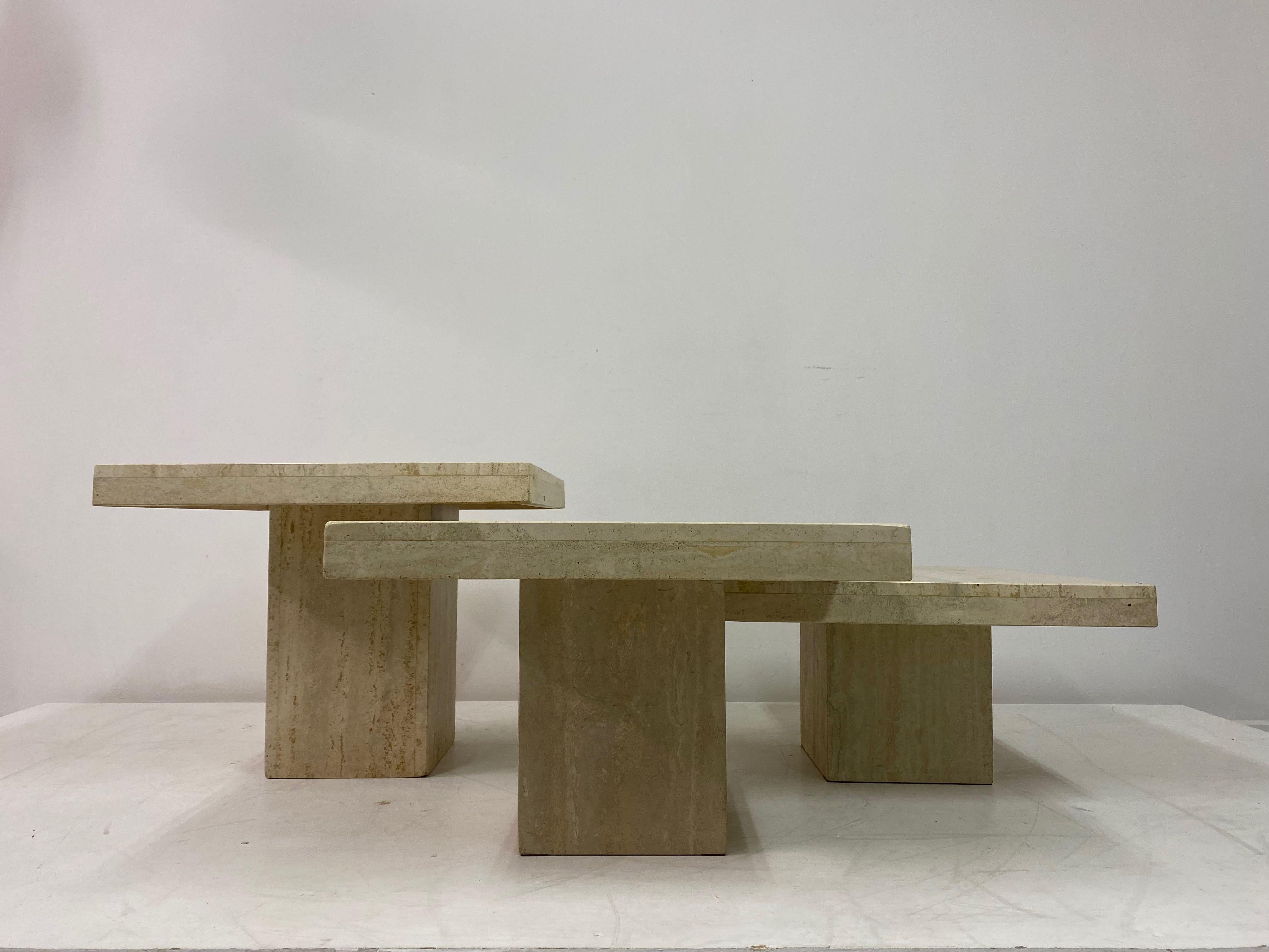 Set of Three Travertine Side Tables or Coffee Table 8