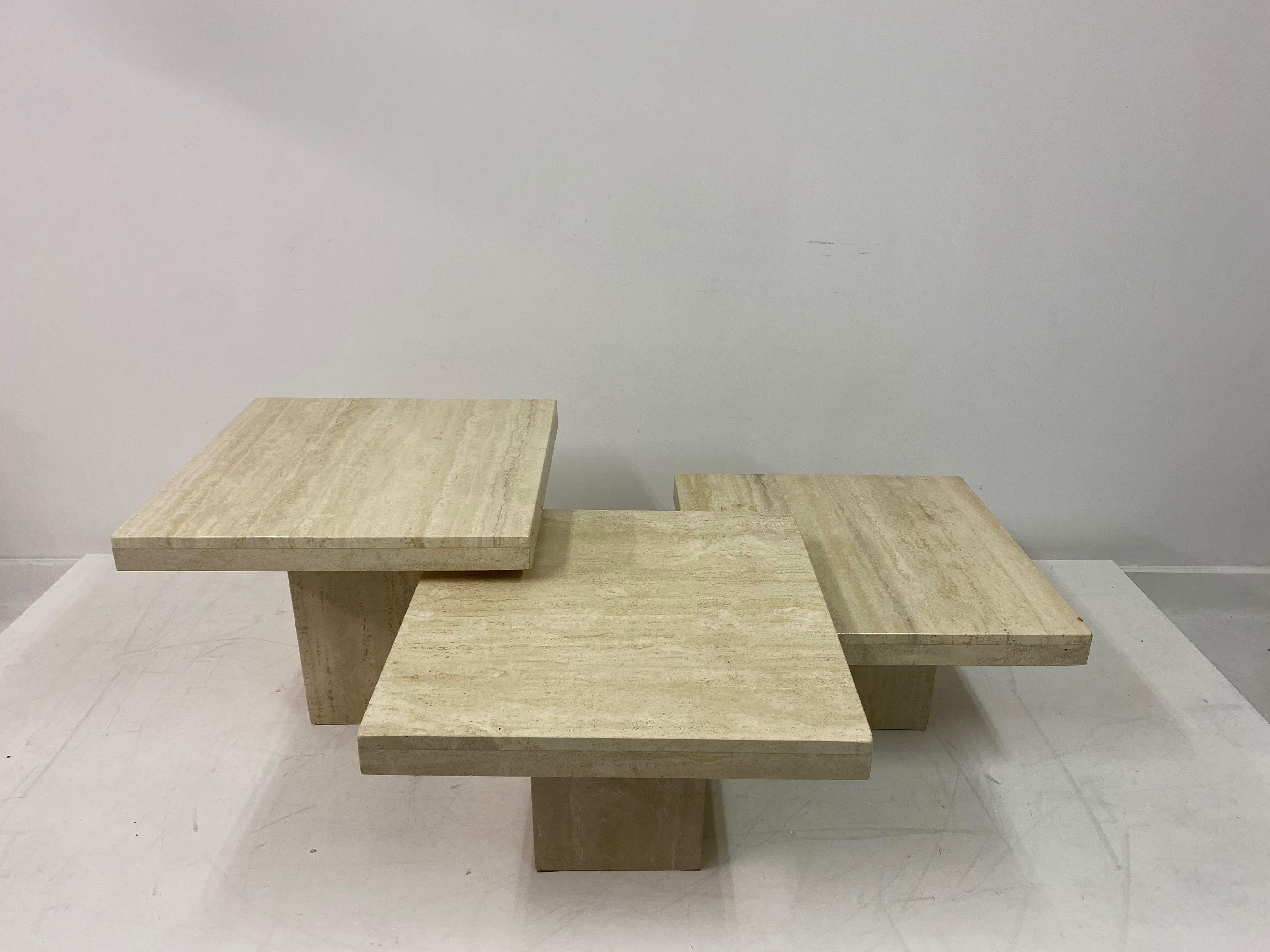 Set of Three Travertine Side Tables or Coffee Table 9