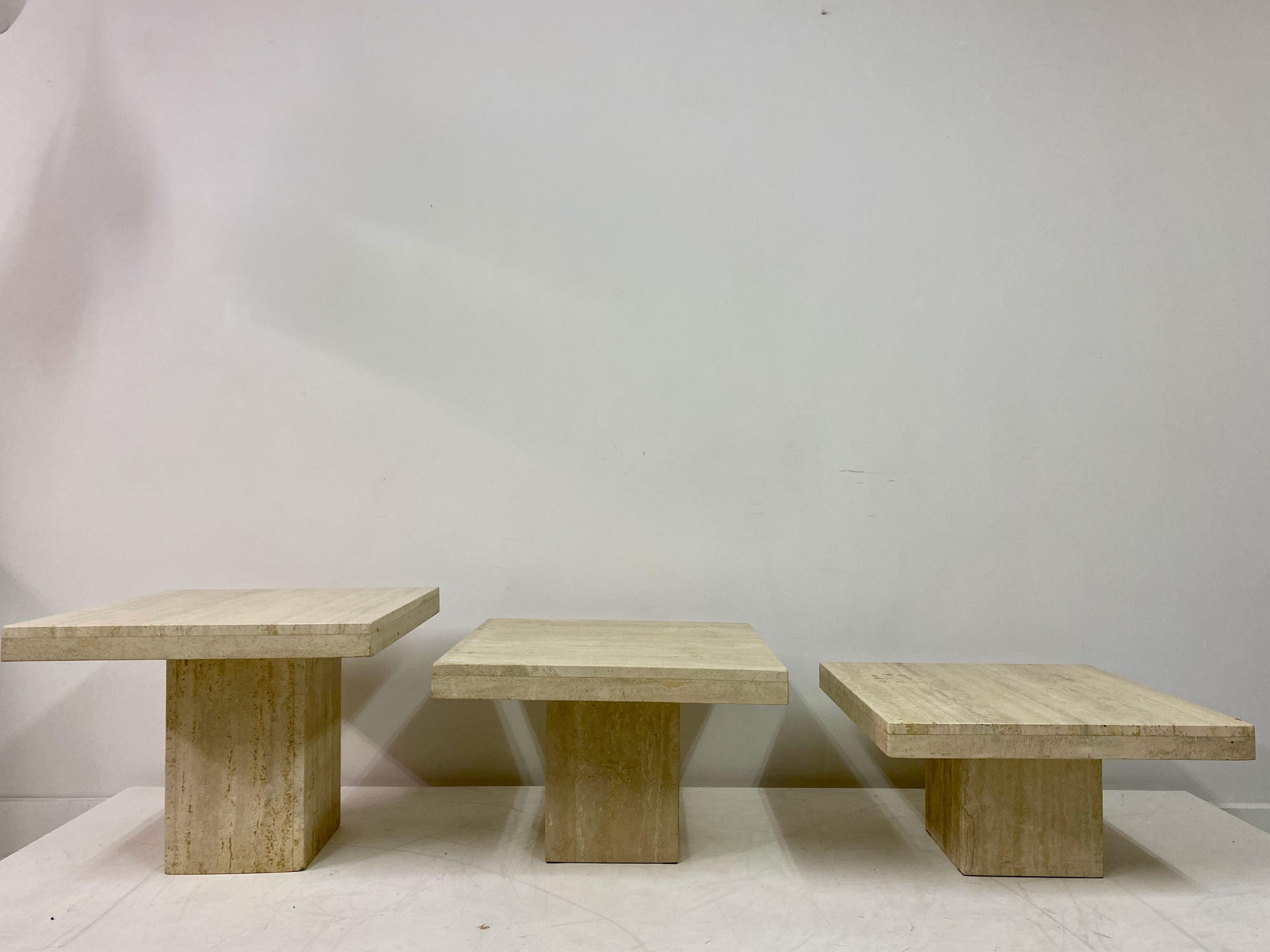 Mid-Century Modern Set of Three Travertine Side Tables or Coffee Table