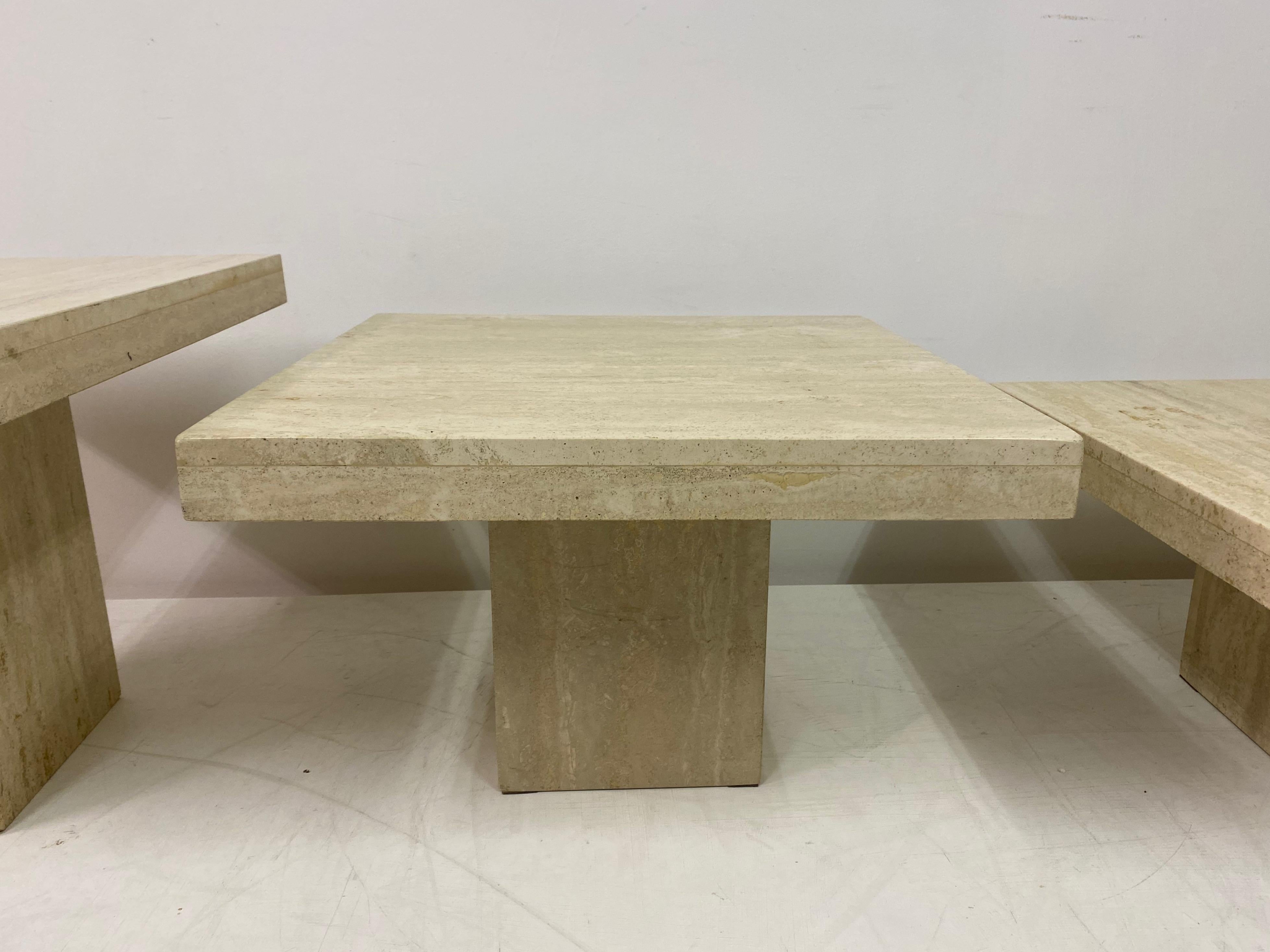 Set of Three Travertine Side Tables or Coffee Table In Good Condition In London, London