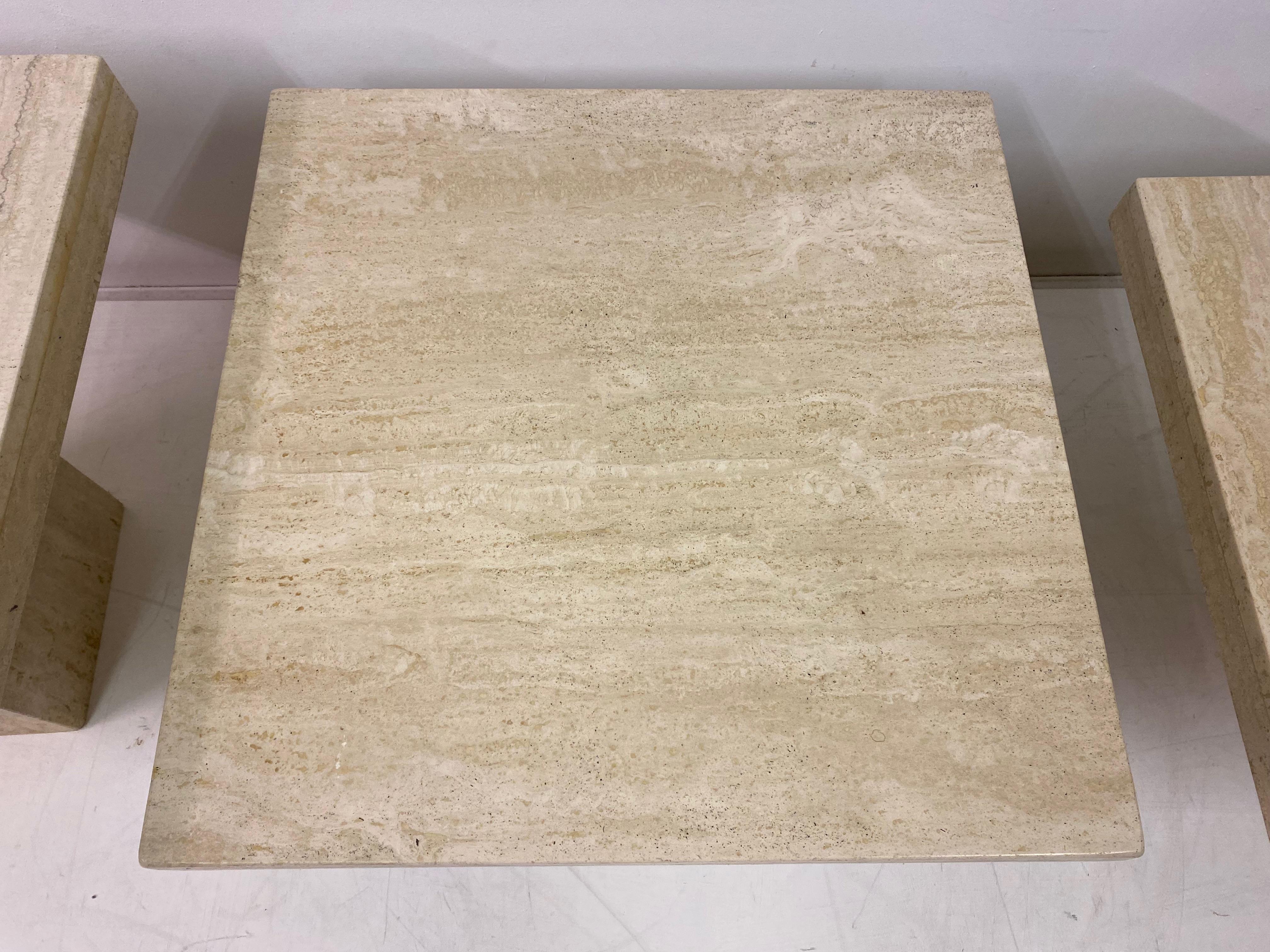 Set of Three Travertine Side Tables or Coffee Table 2