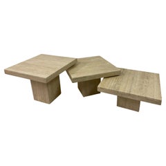 Set of Three Travertine Side Tables or Coffee Table