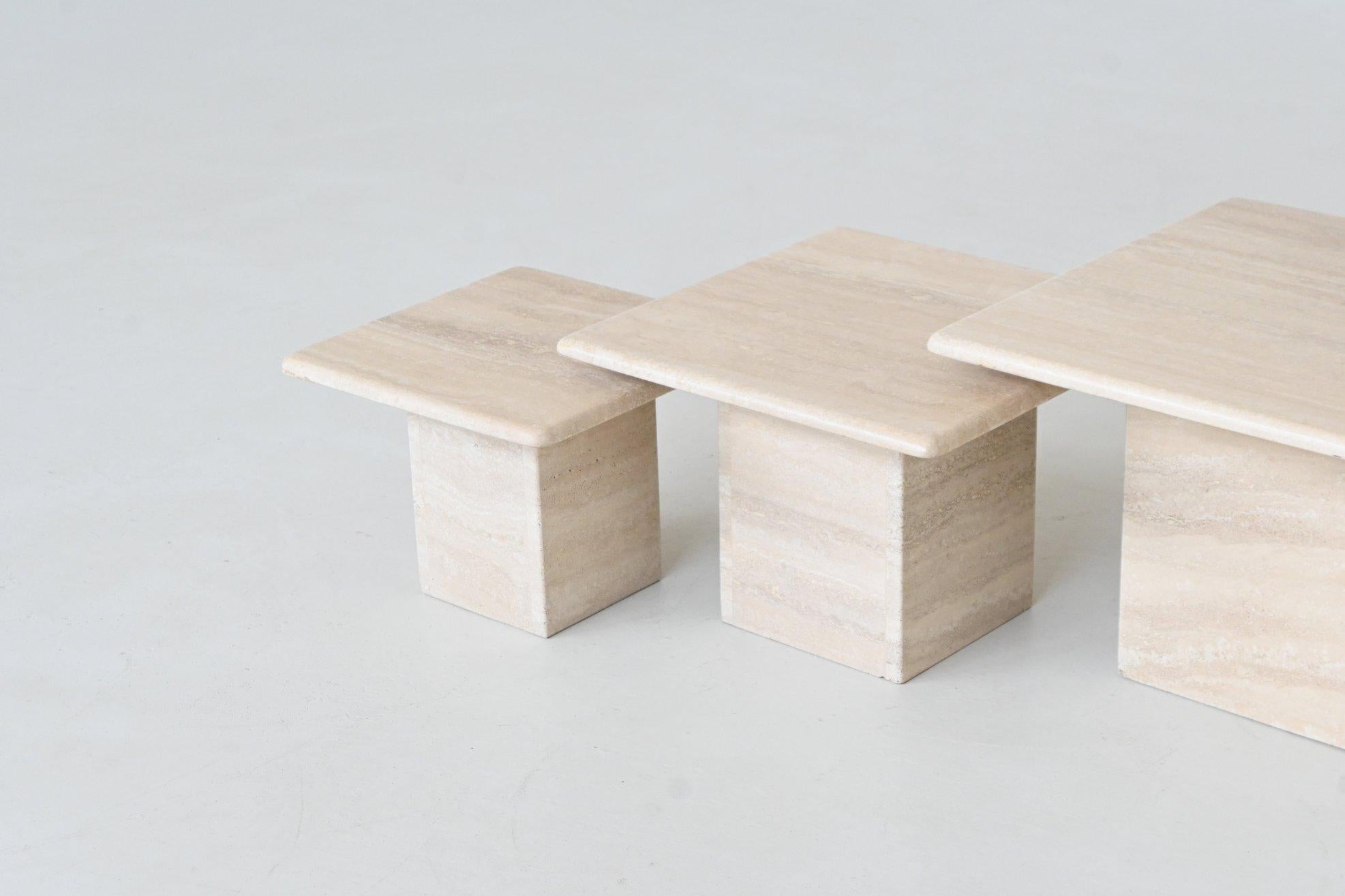 Set of three travertine stone nesting tables Italy 1970 For Sale 3