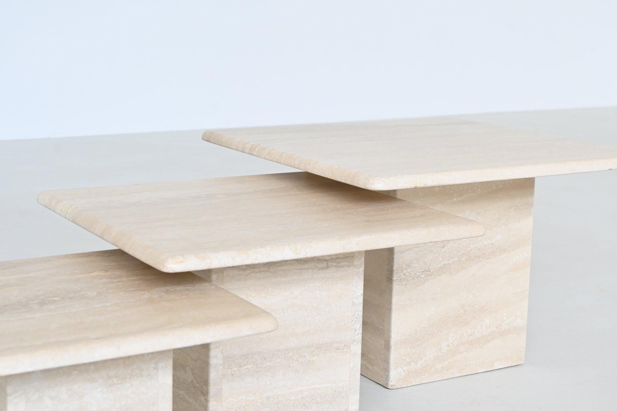 Set of three travertine stone nesting tables Italy 1970 For Sale 4