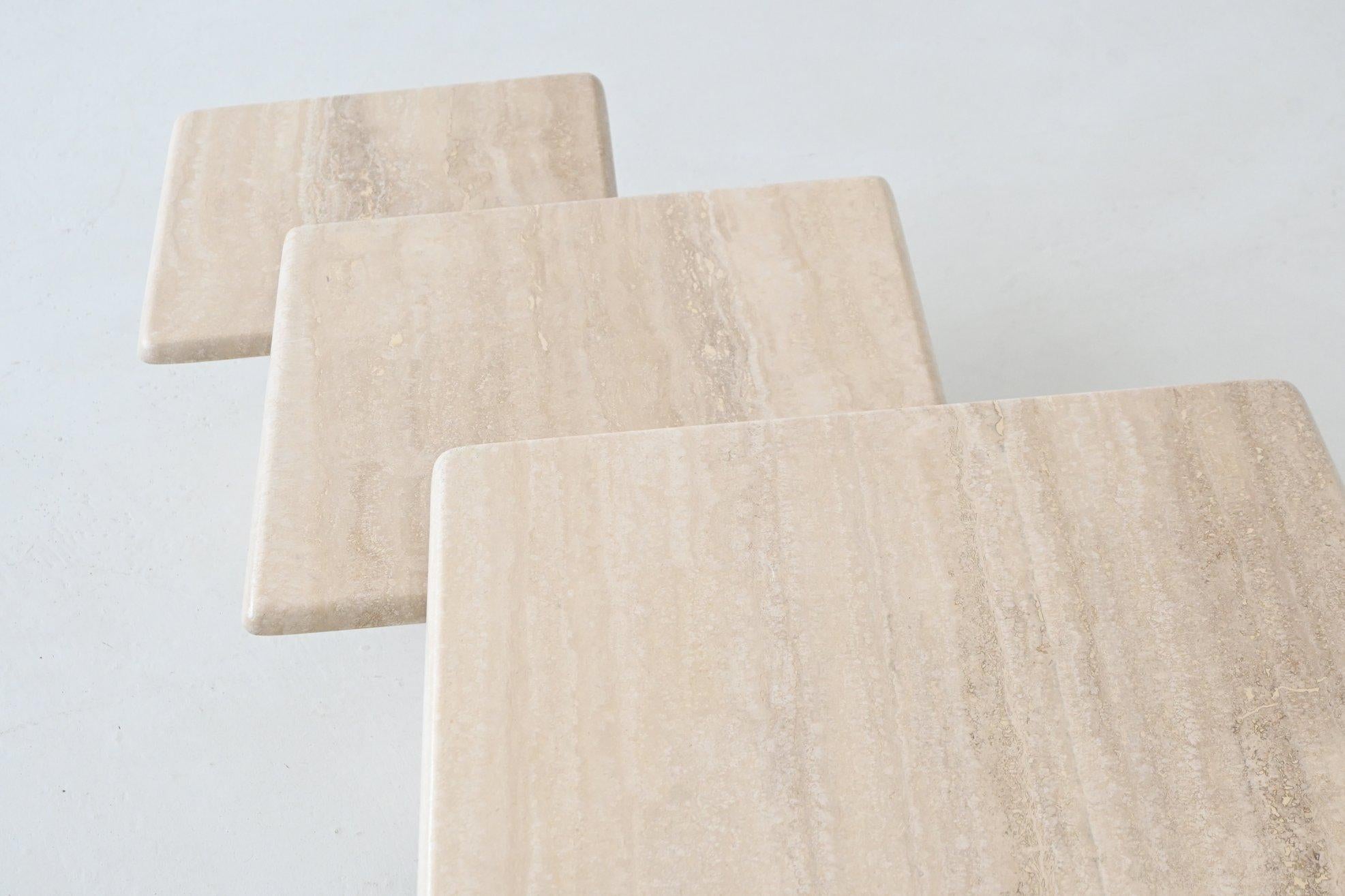 Set of three travertine stone nesting tables Italy 1970 For Sale 5