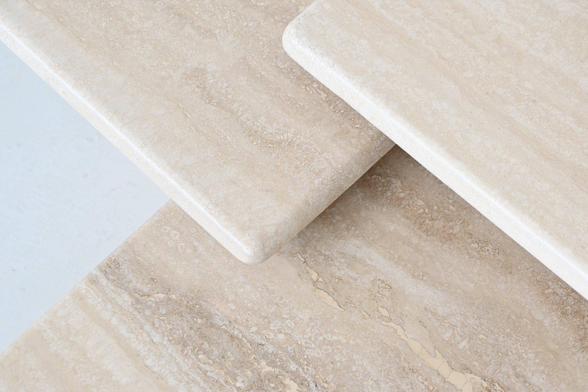 Set of three travertine stone nesting tables Italy 1970 For Sale 6