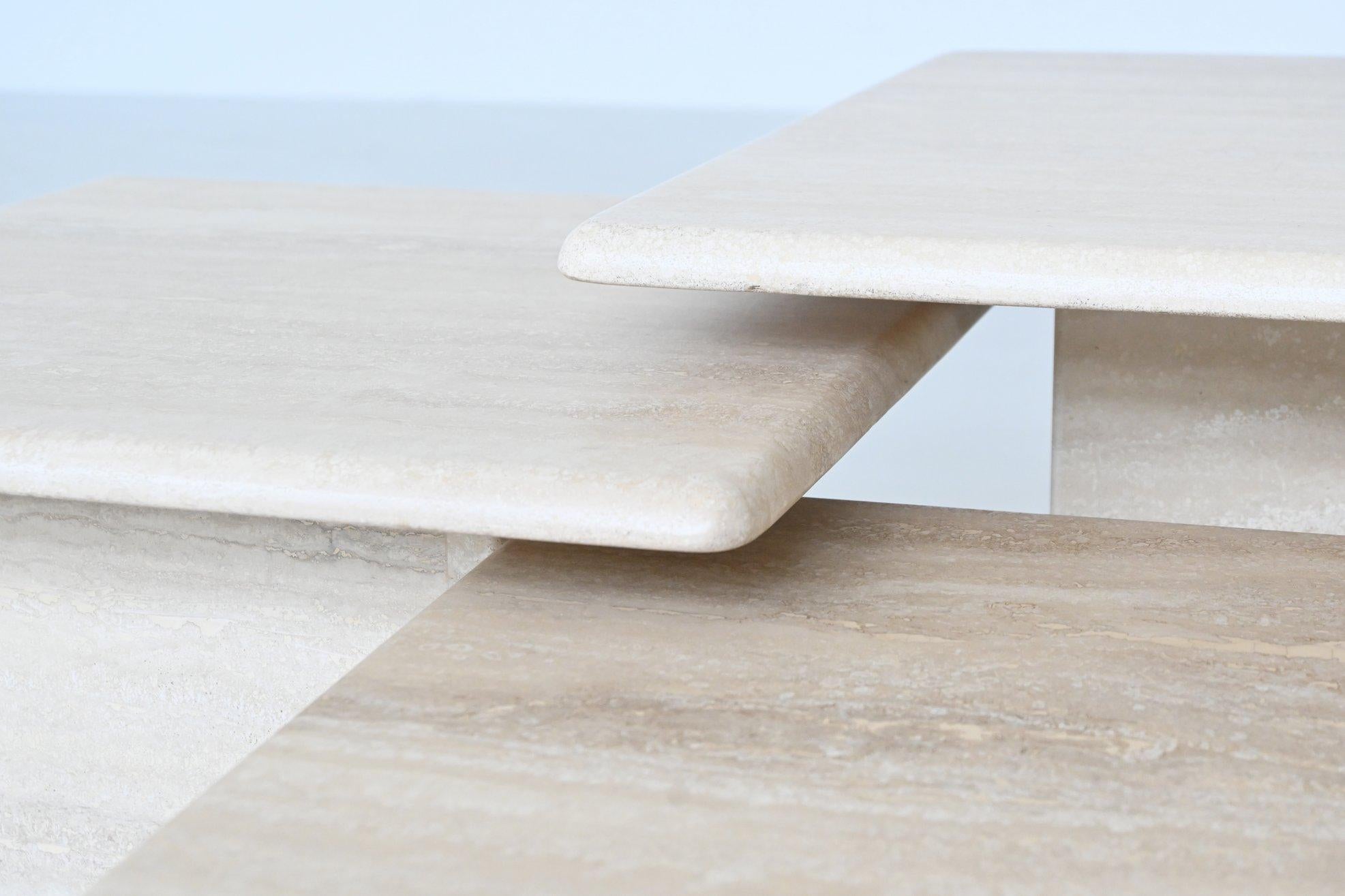 Set of three travertine stone nesting tables Italy 1970 For Sale 7