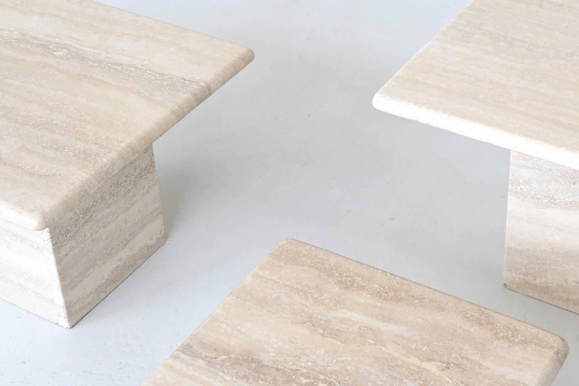 Set of three travertine stone nesting tables Italy 1970 For Sale 8