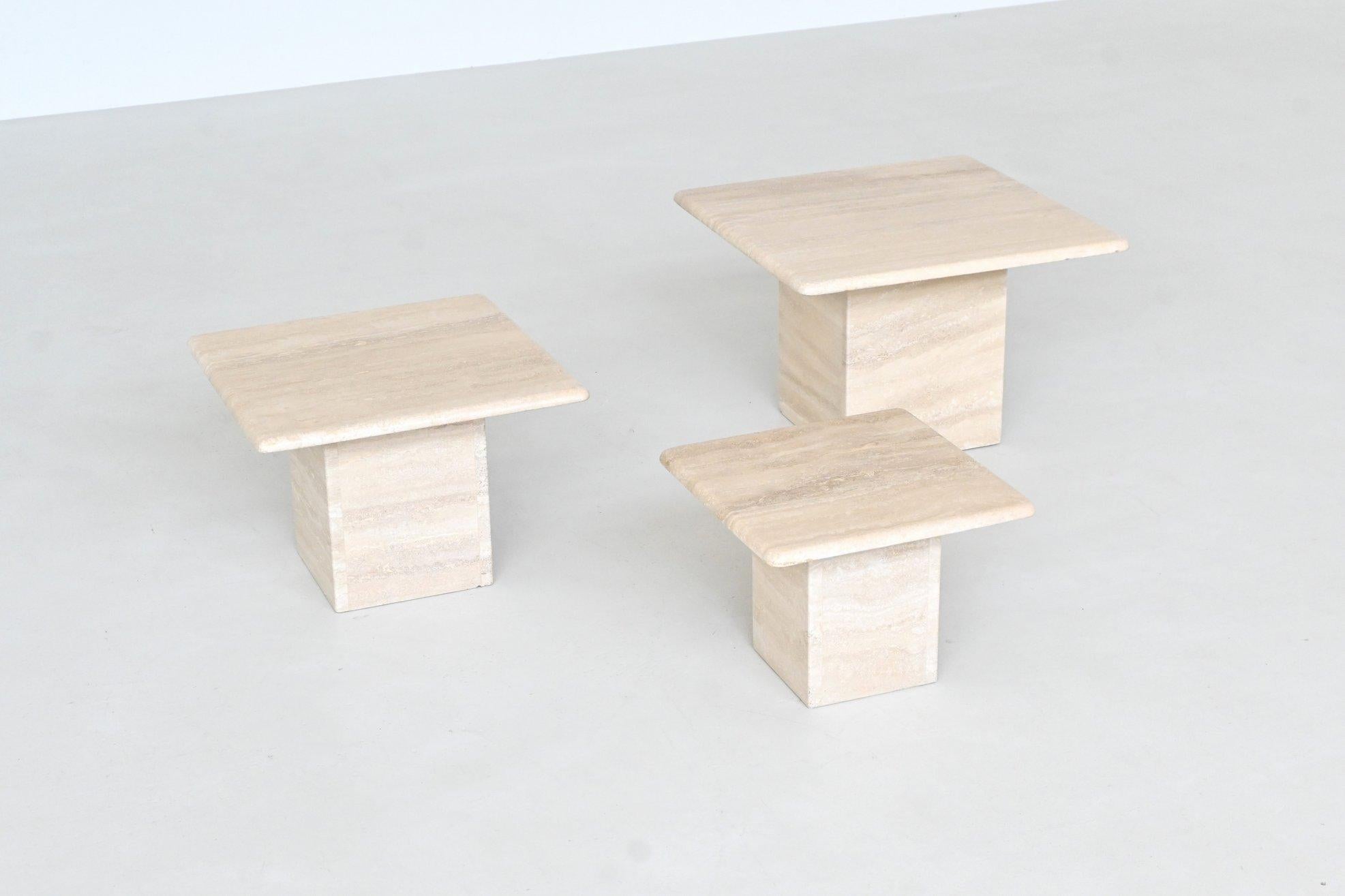 Italian Set of three travertine stone nesting tables Italy 1970 For Sale