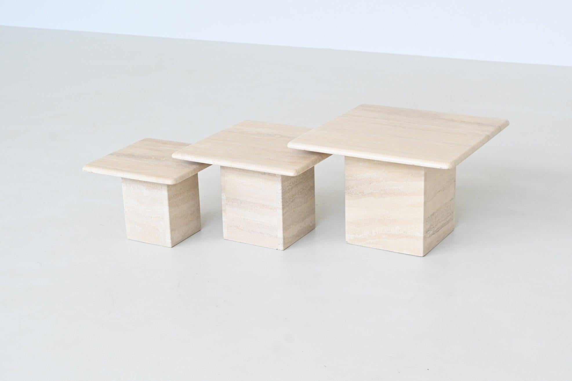 Set of three travertine stone nesting tables Italy 1970 In Good Condition For Sale In Etten-Leur, NL