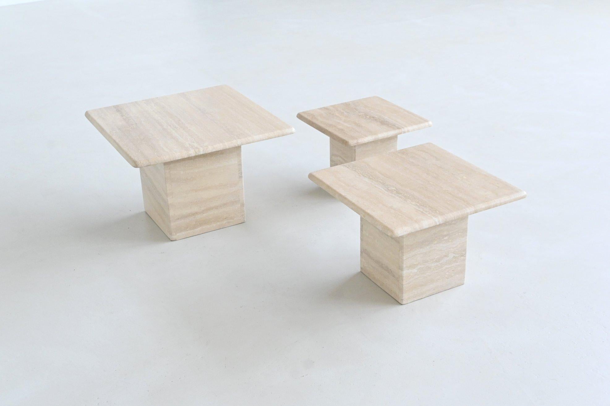 Set of three travertine stone nesting tables Italy 1970 For Sale 1