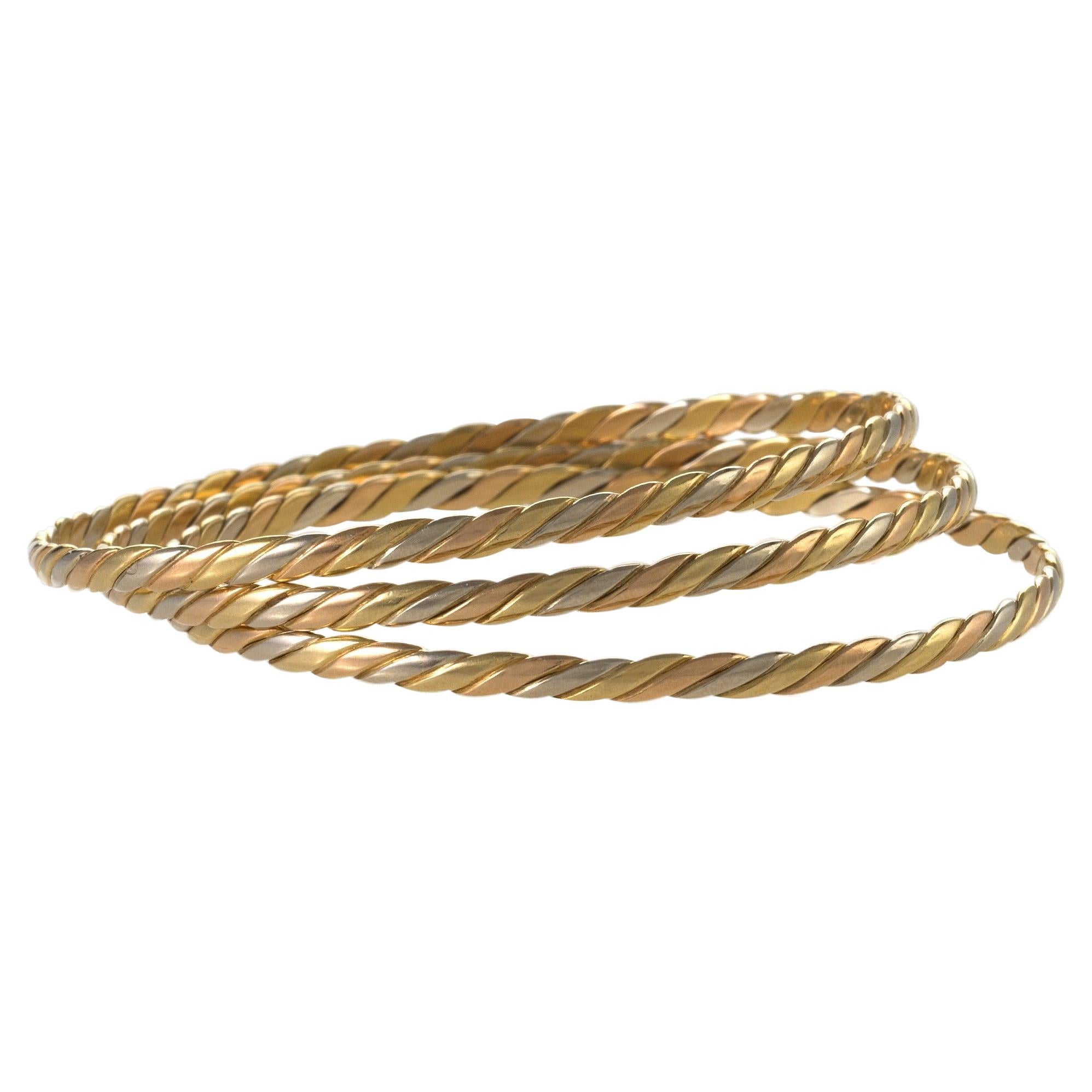Set of Three Tri-Color Gold Ropetwist Bangle Bracelets
