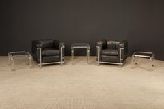 Set of Three Tubular Lucite and Nickel Side Tables or Nightstands, 1970s