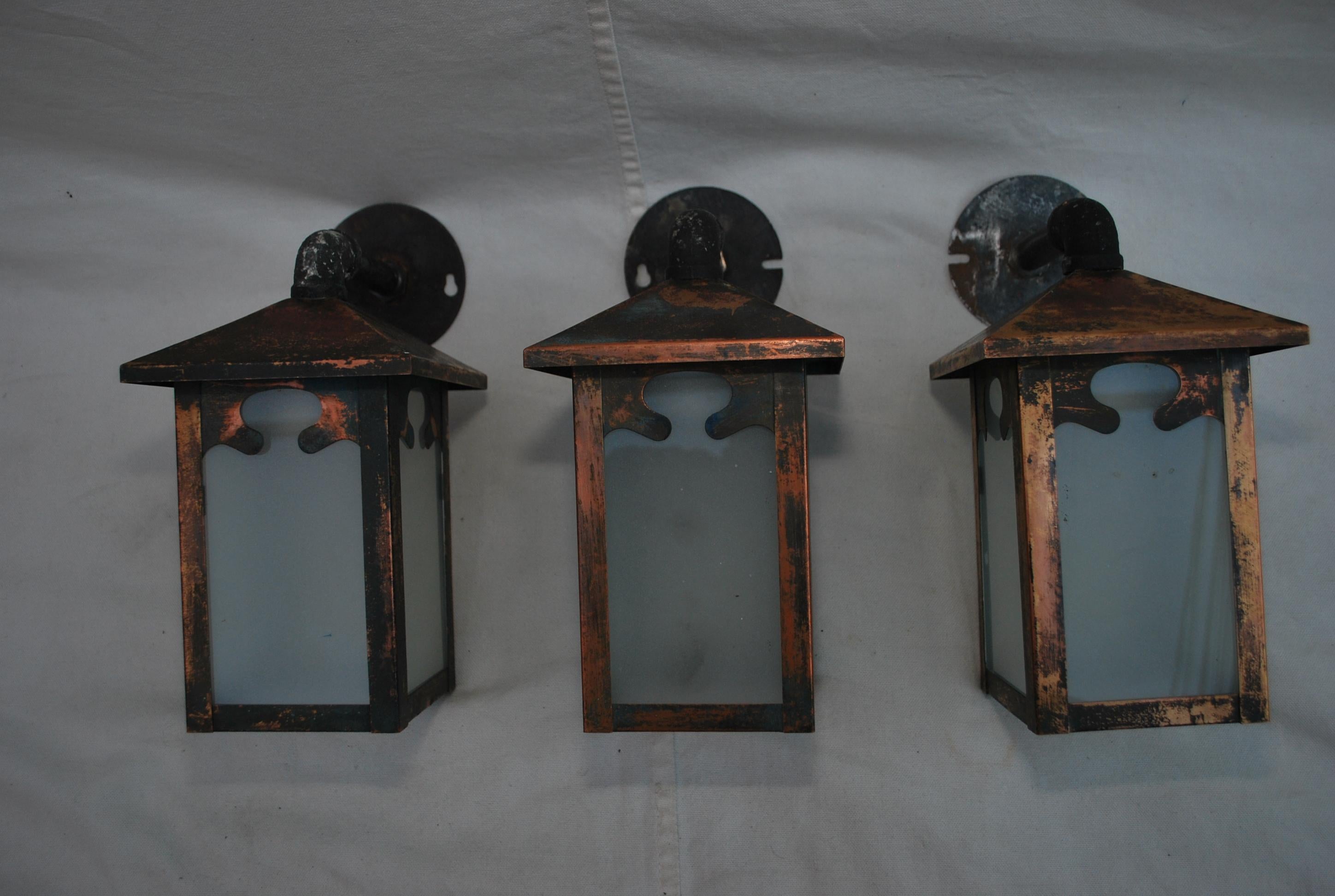 Copper Set of three turn of the century copper outdoor sconces