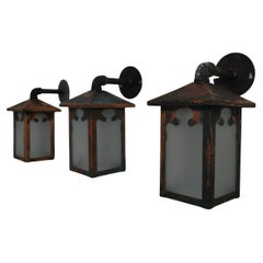 Antique Set of three turn of the century copper outdoor sconces