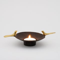 Set of 3 Two Birds Brass with patina Tea Light Holders, Candleholders