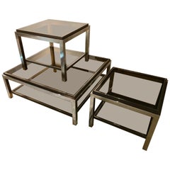Set of Three Two-Tiers Side Tables by Willy Rizzo, France, 1970