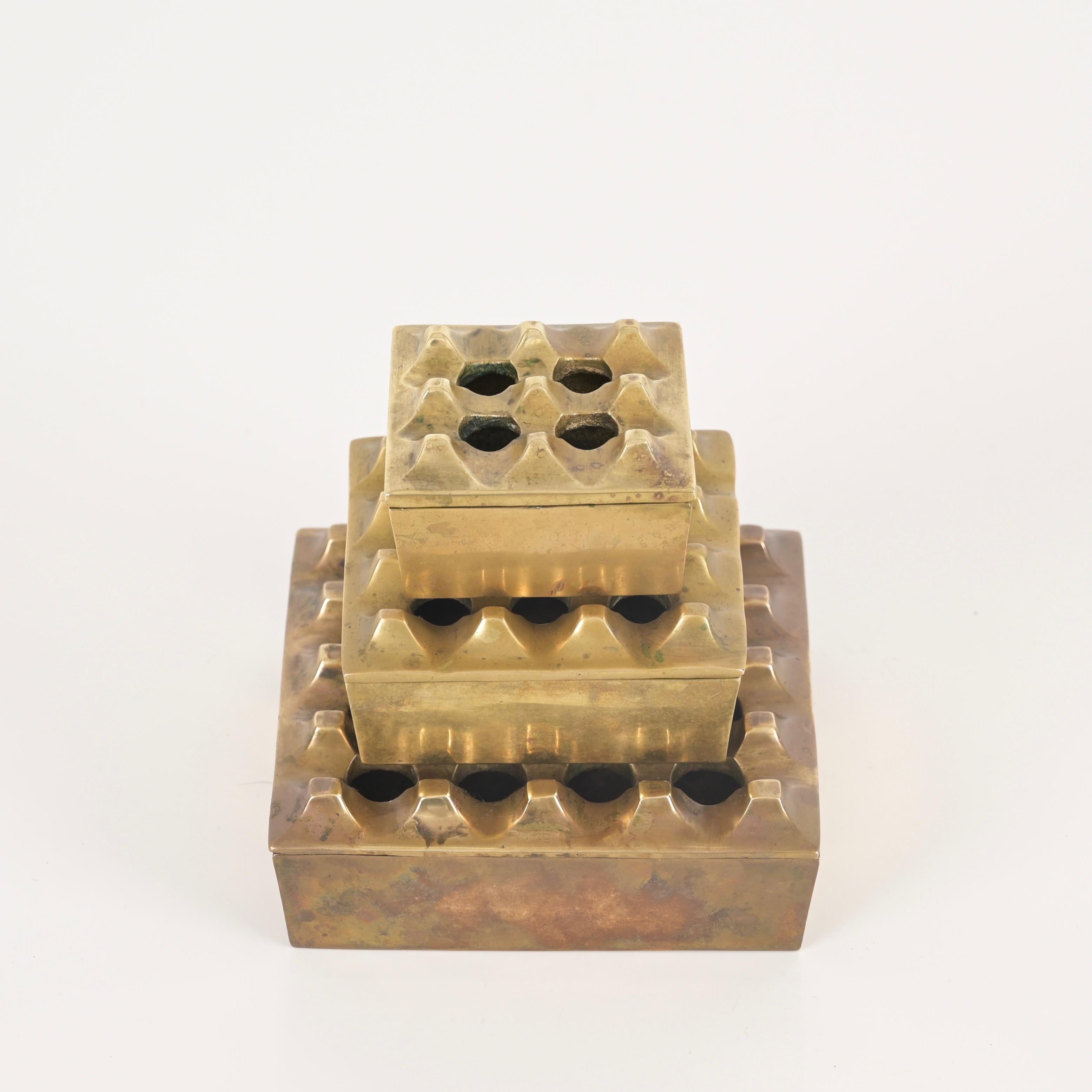 Set of Three “Ultima” Solid Brass Ashtrays by Bäckström & Ljungberg, Sweden 1960 5