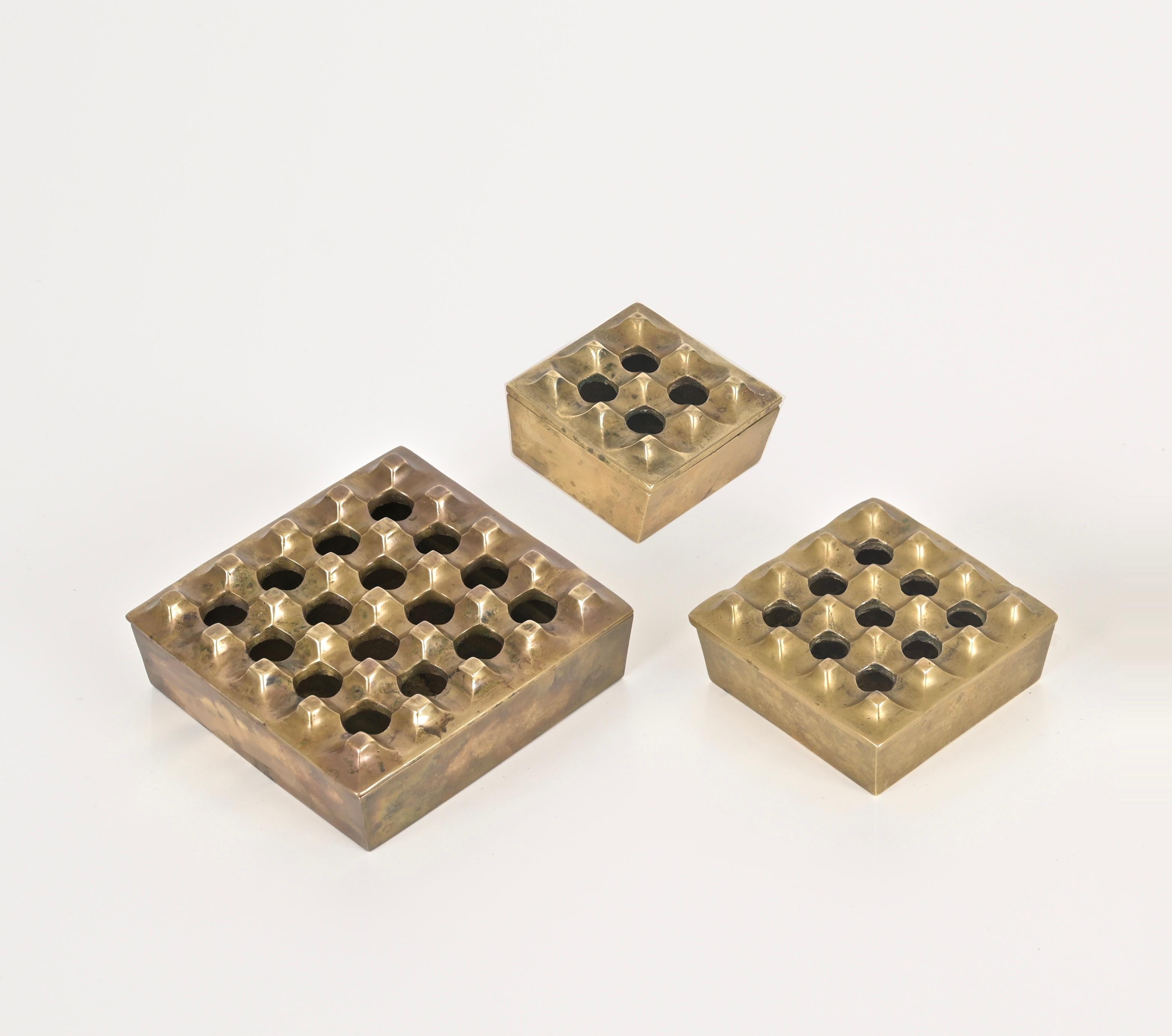 Set of Three “Ultima” Solid Brass Ashtrays by Bäckström & Ljungberg, Sweden 1960 7