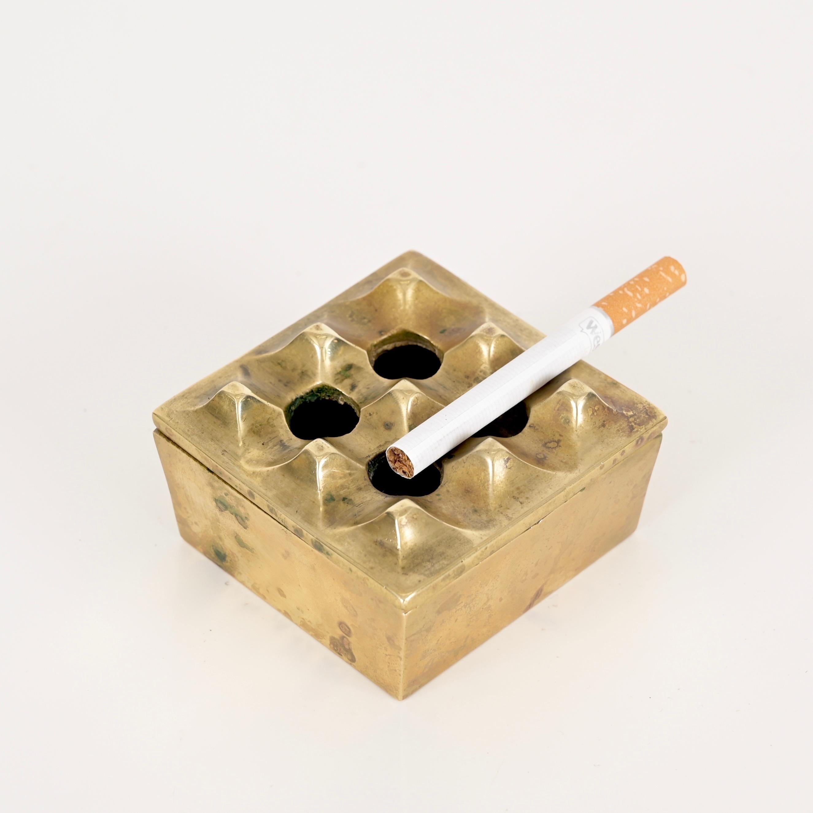 Italian Set of Three “Ultima” Solid Brass Ashtrays by Bäckström & Ljungberg, Sweden 1960