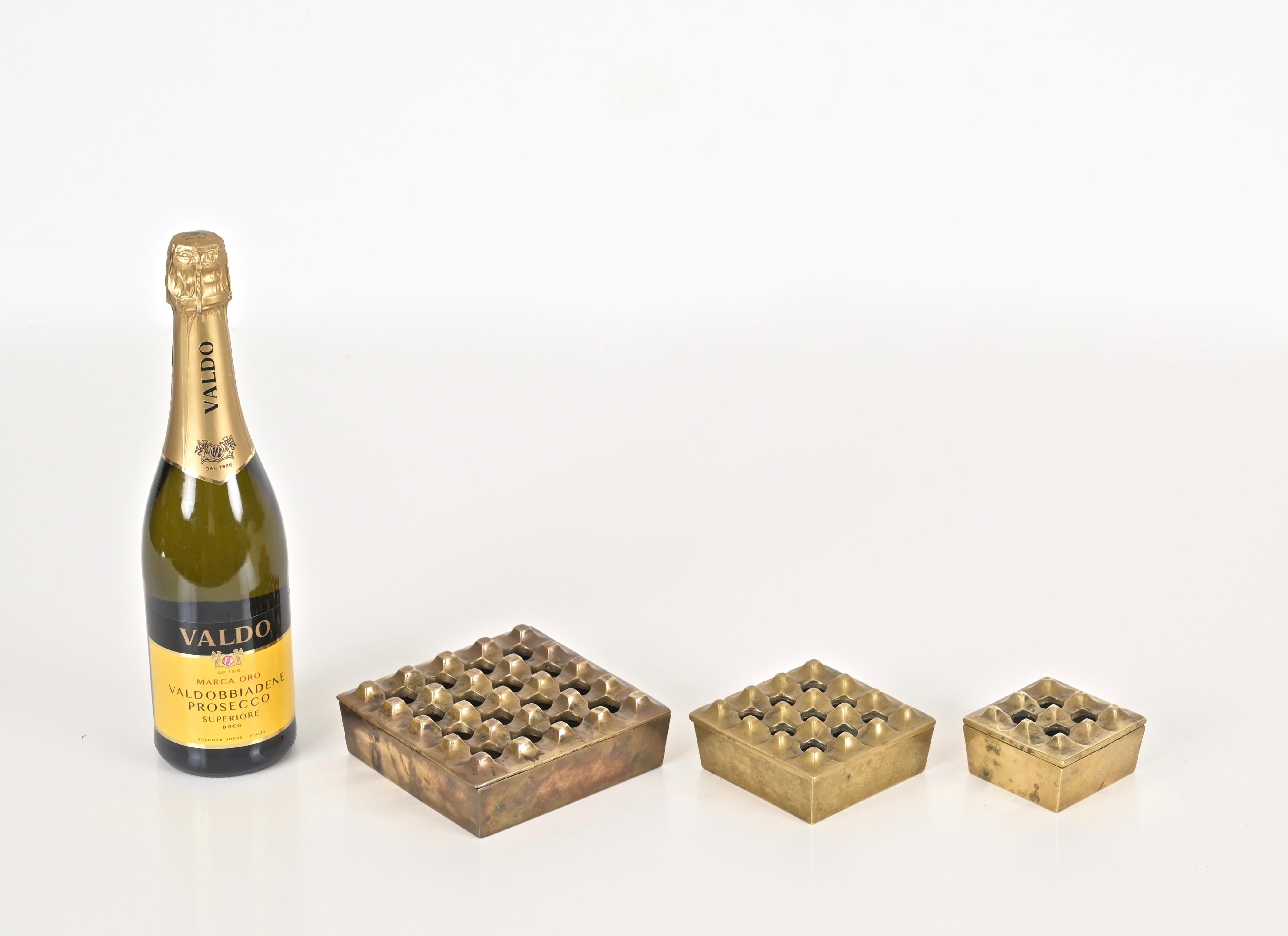 Set of Three “Ultima” Solid Brass Ashtrays by Bäckström & Ljungberg, Sweden 1960 1