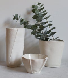 Set of Three Unique Kawa Pieces, Bowl and Vessels, Porcelain, Ceramic, in Stock