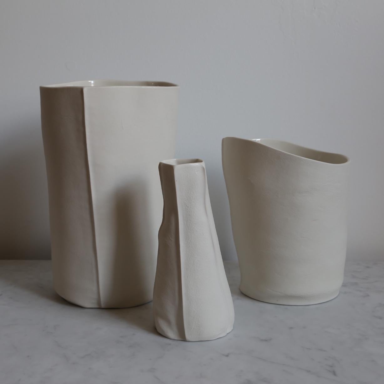 Set of Three Unique Kawa Vases and Vessels, Porcelain, Ceramic, in Stock 3