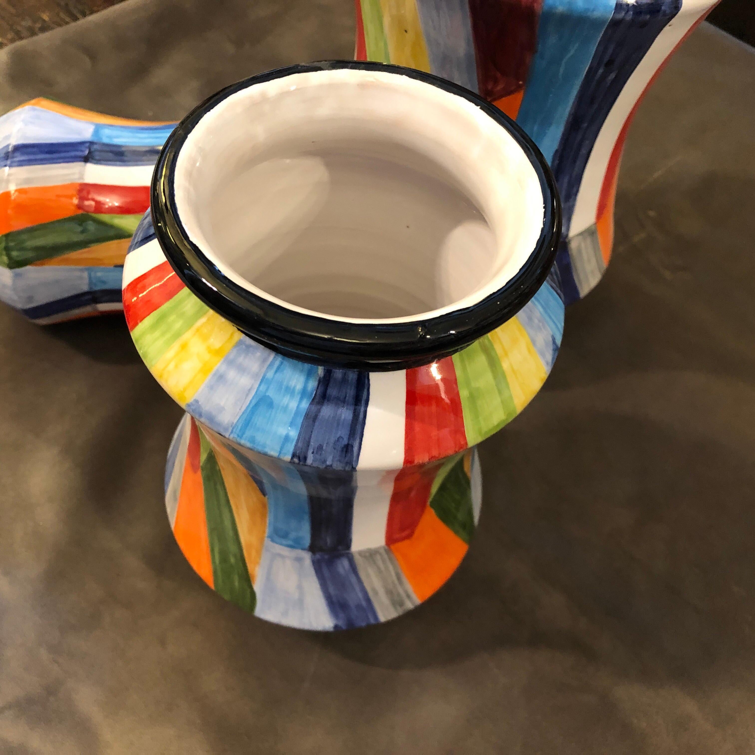 Set of Three Unique Pieces Hand Painted Sicilian Terracotta Albarello Vases 4
